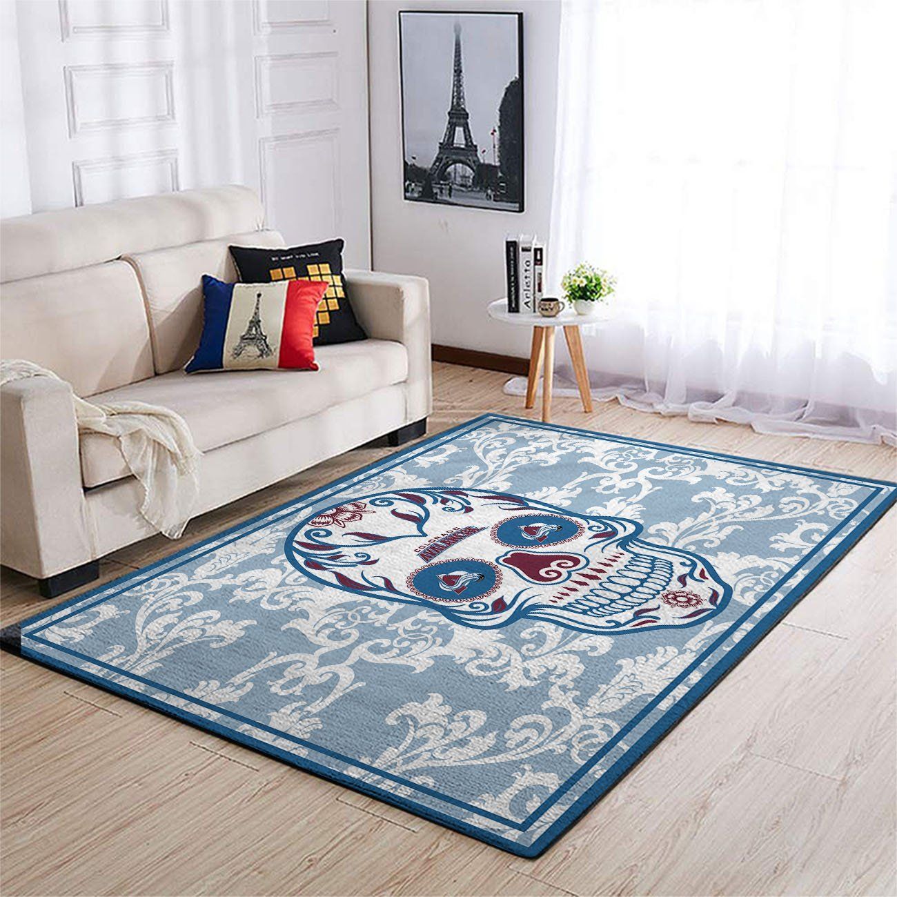 Colorado Avalanche Nhl Team Logo Skull Flower Style Nice Gift Home Decor Rectangle Area Rug - Indoor Outdoor Rugs 2