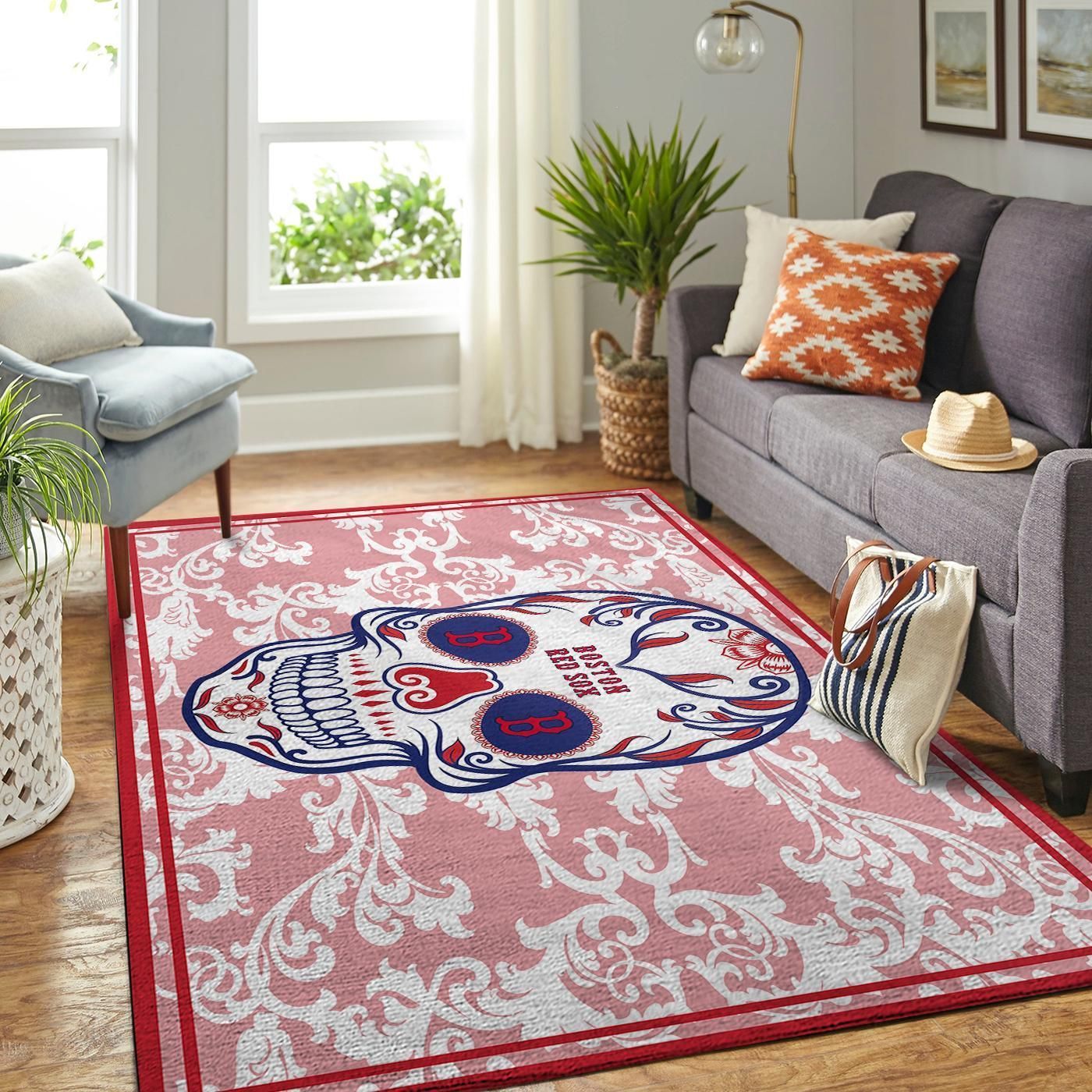 Boston Red Sox Mlb Team Logo Skull Style Nice Gift Home Decor Rectangle Area Rug - Indoor Outdoor Rugs 1
