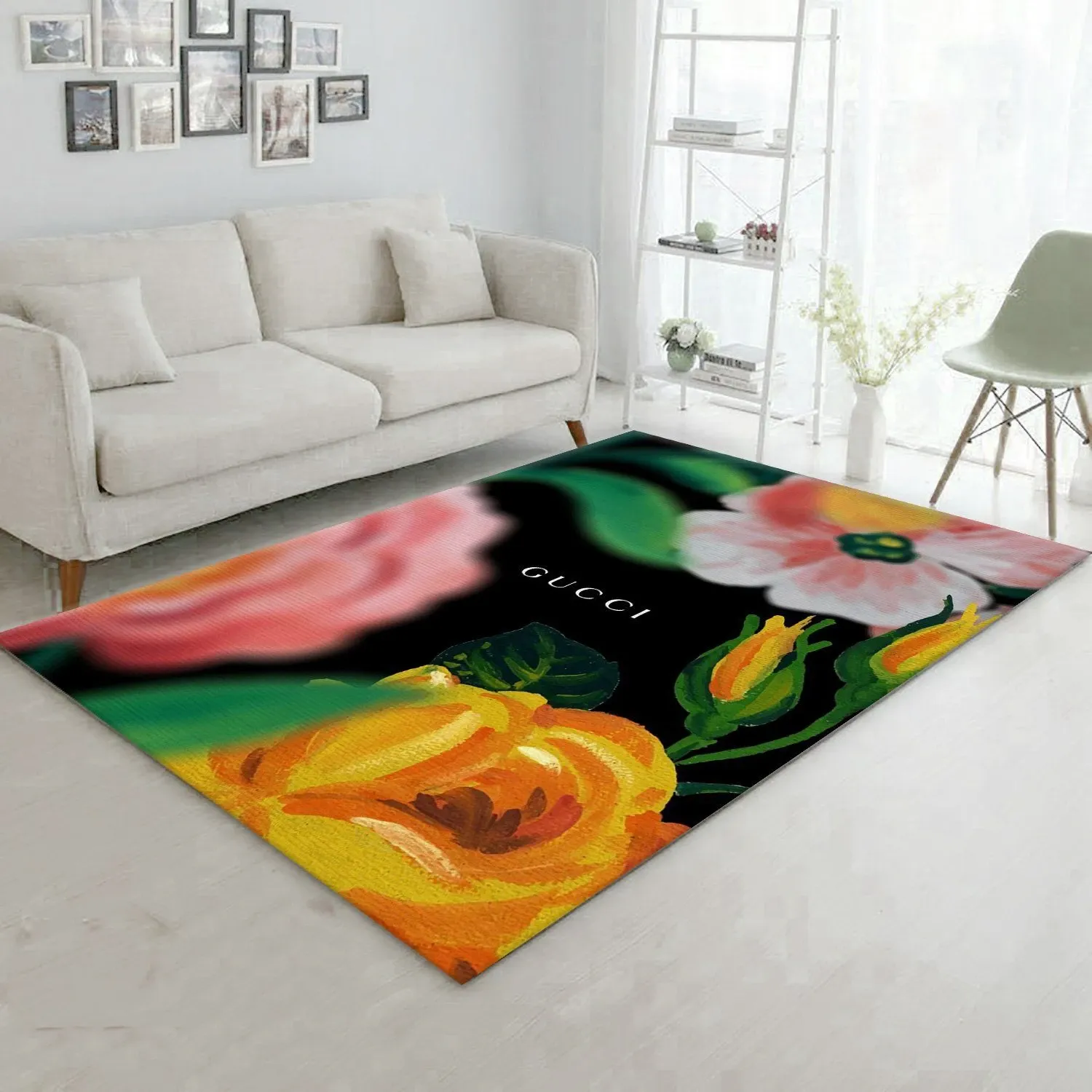 Gucci Flowers Area Rugs Living Room Rug Christmas Gift US Decor - Indoor Outdoor Rugs 2