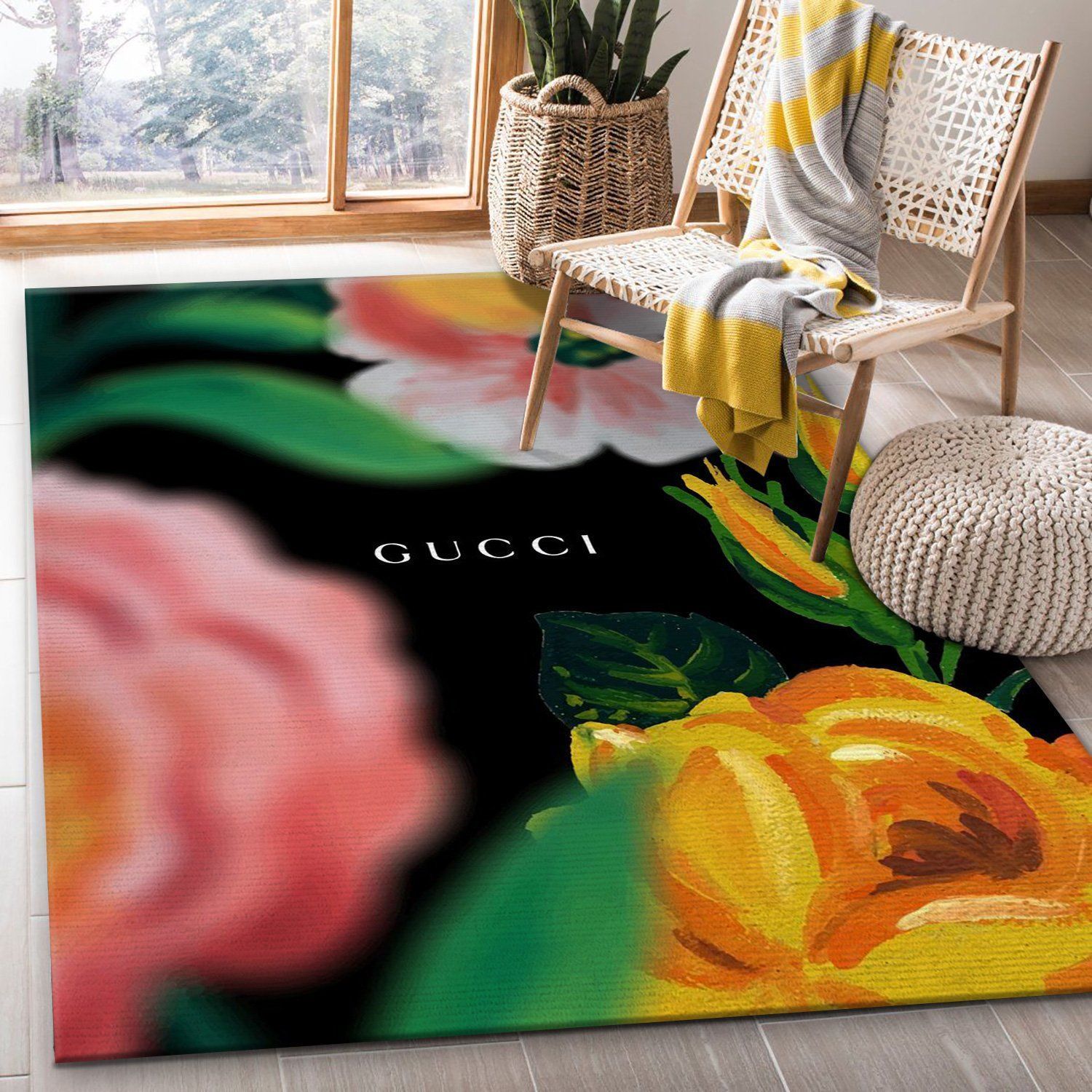 Gucci Flowers Area Rugs Living Room Rug Christmas Gift US Decor - Indoor Outdoor Rugs 1