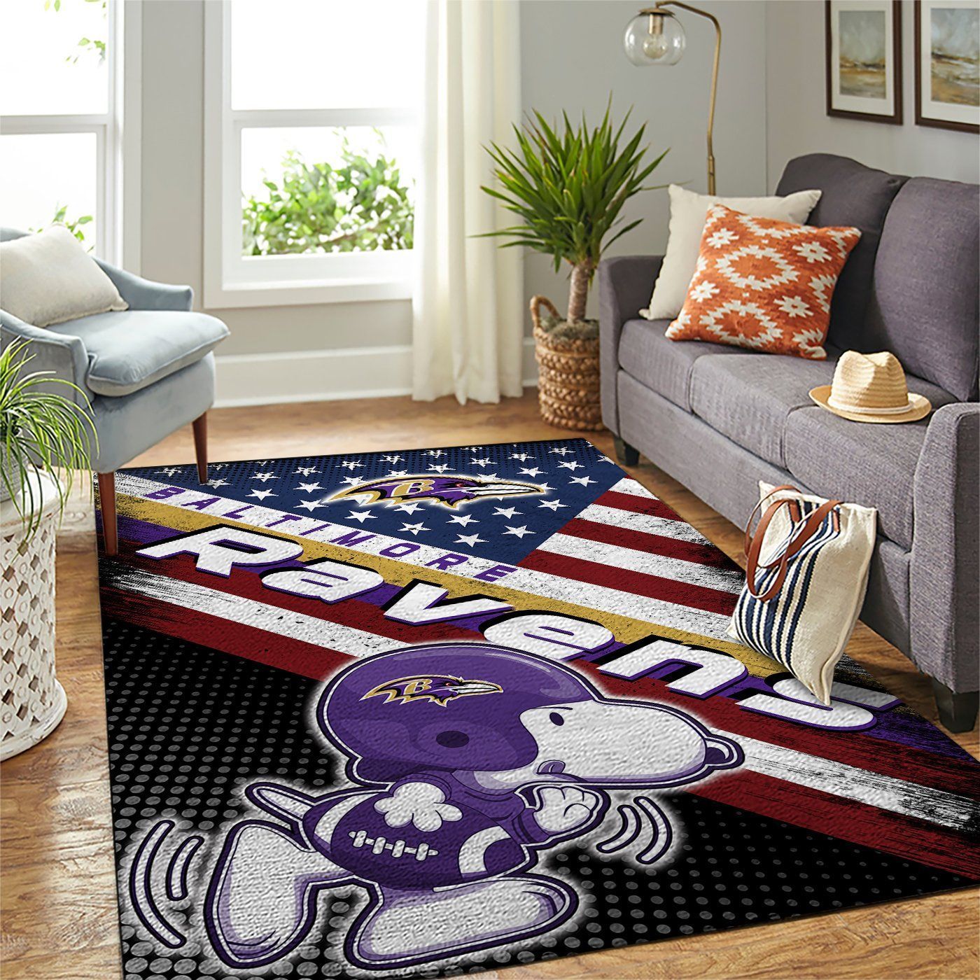 Baltimore Ravens Nfl Team Logo Snoopy Us Style Nice Gift Home Decor Rectangle Area Rug - Indoor Outdoor Rugs 1