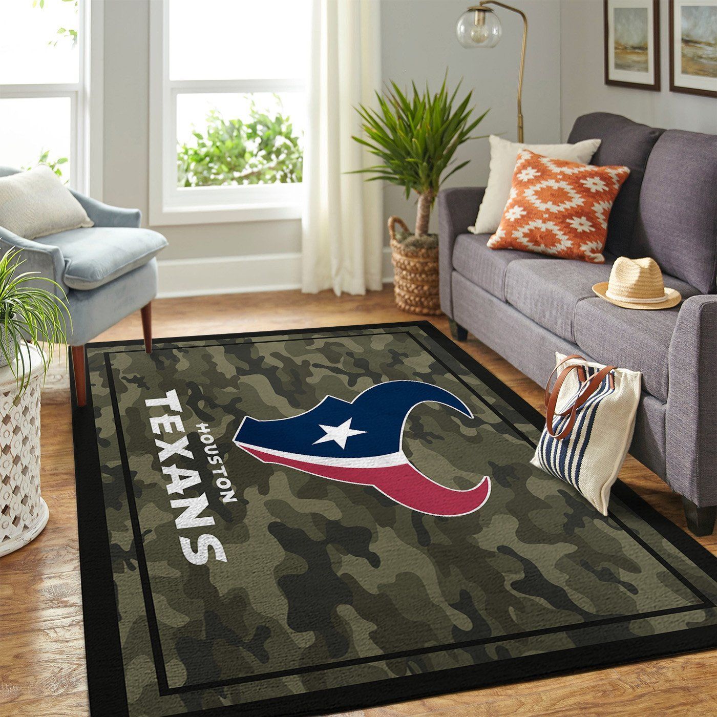 Houston Texans Nfl Team Logo Camo Style Nice Gift Home Decor Rectangle Area Rug - Indoor Outdoor Rugs 1