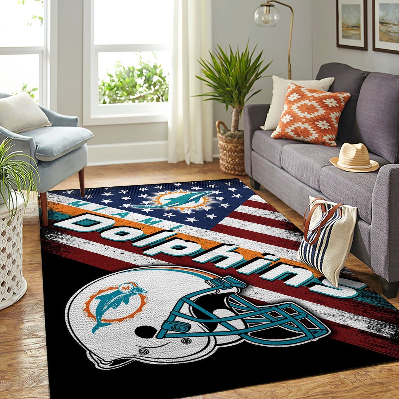 Miami Dolphins Nfl Team Logo American Style Nice Gift Home Decor Rectangle Area Rug - Indoor Outdoor Rugs 1