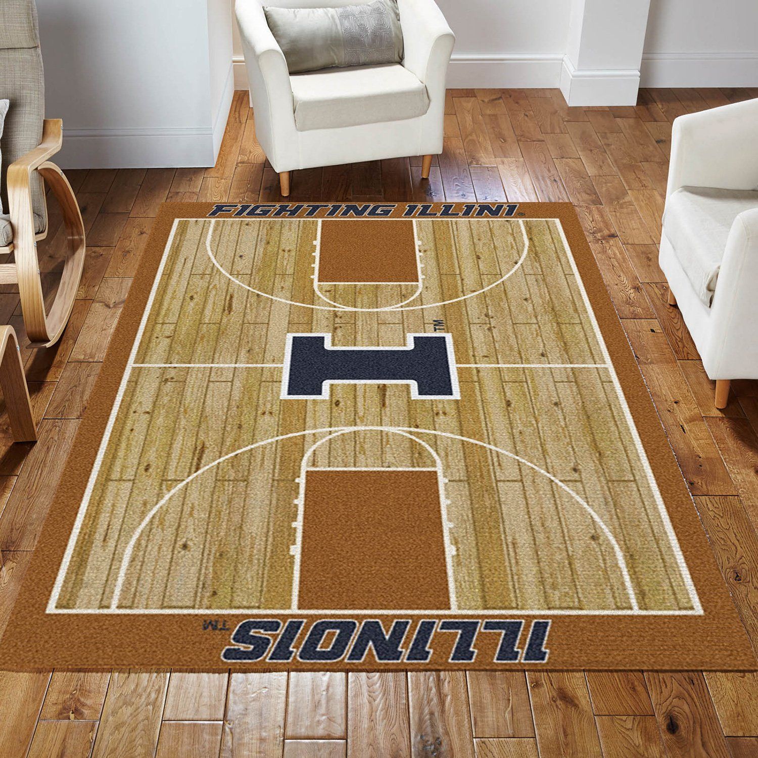 College Home Court Illinois Basketball Team Logo Area Rug, Living Room Rug, Family Gift US Decor - Indoor Outdoor Rugs 3