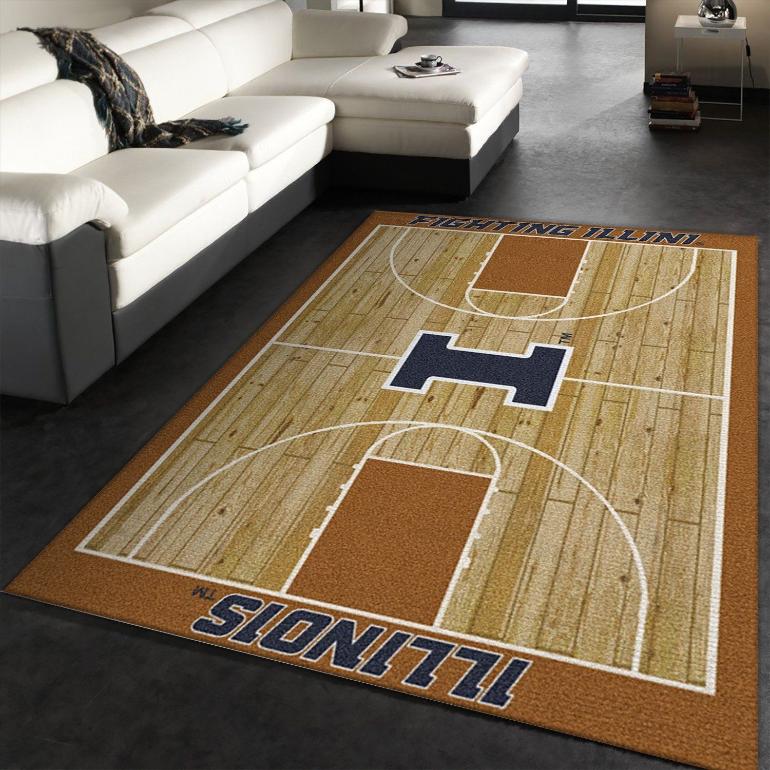 College Home Court Illinois Basketball Team Logo Area Rug, Living Room Rug, Family Gift US Decor - Indoor Outdoor Rugs 1
