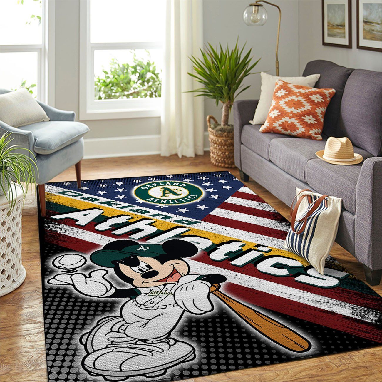 Oakland Athletics Mlb Team Logo Mickey Us Style Nice Gift Home Decor Rectangle Area Rug - Indoor Outdoor Rugs 2