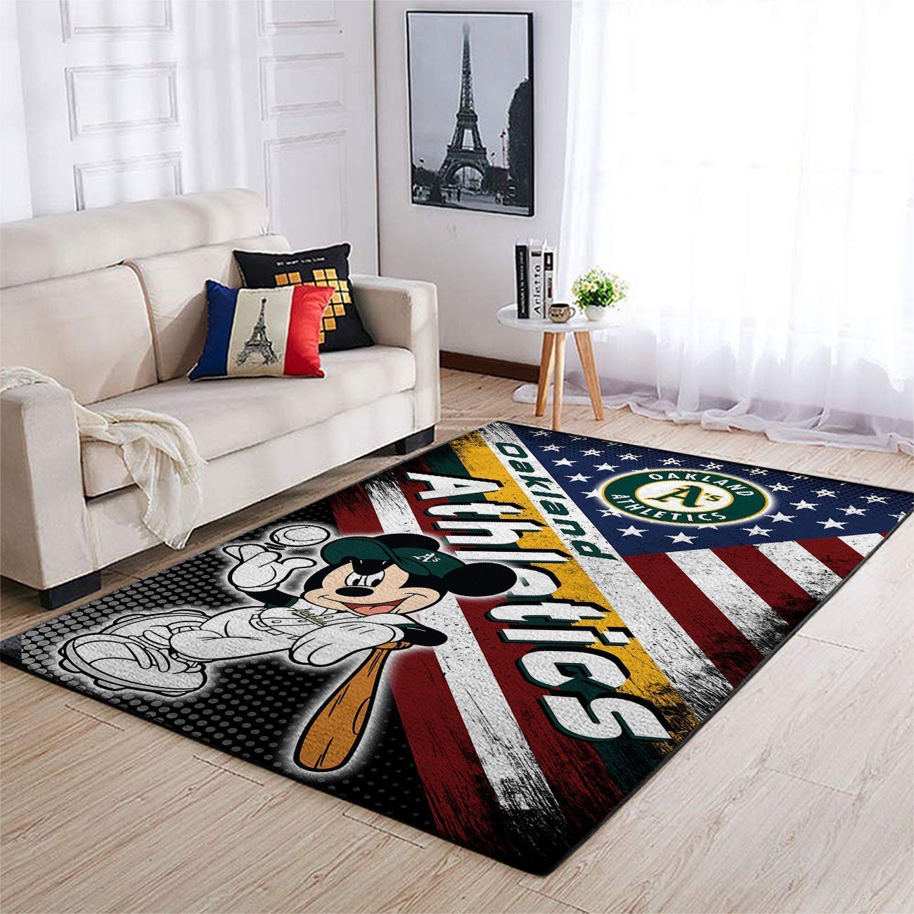 Oakland Athletics Mlb Team Logo Mickey Us Style Nice Gift Home Decor Rectangle Area Rug - Indoor Outdoor Rugs 1