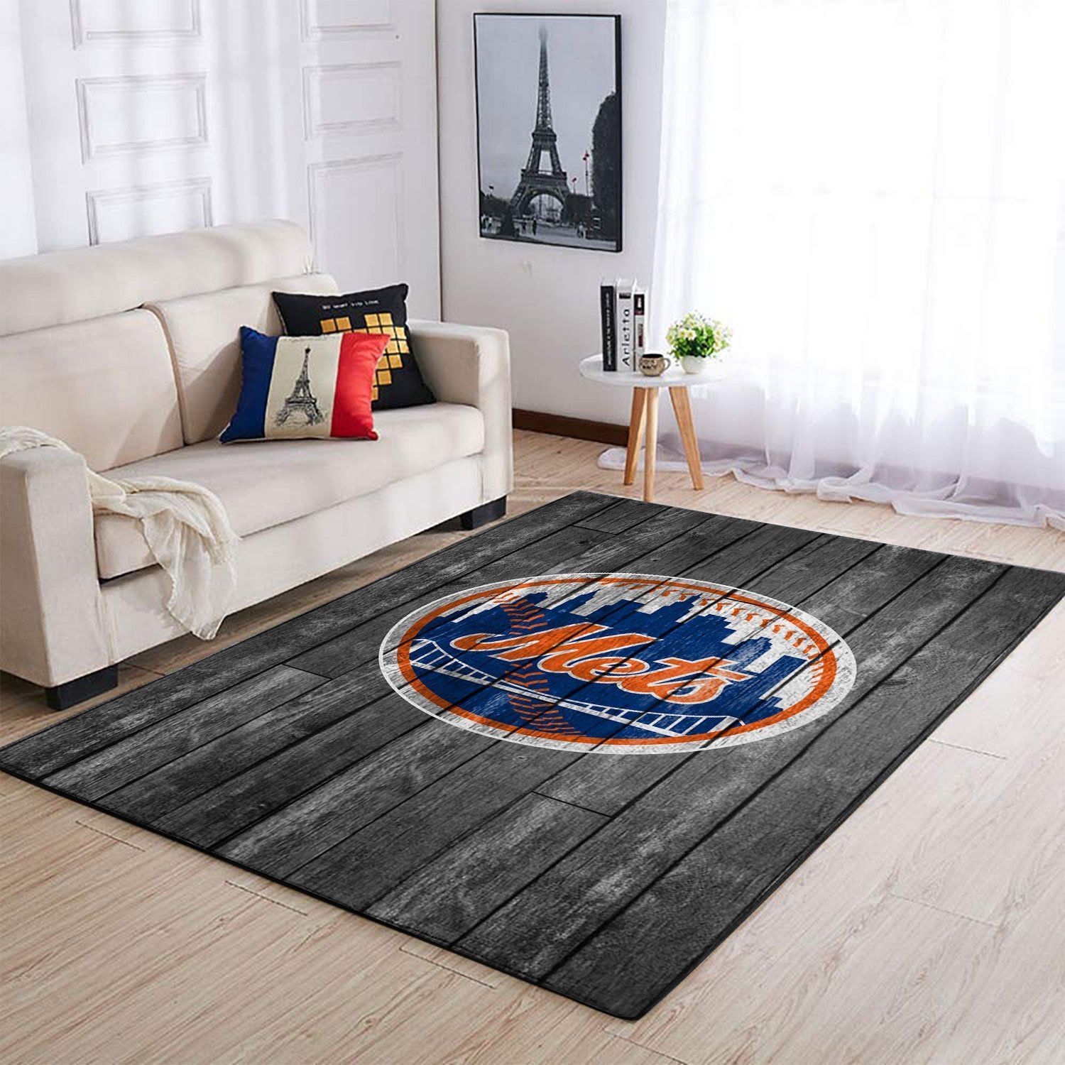 New York Mets Mlb Team Logo Grey Wooden Style Style Nice Gift Home Decor Rectangle Area Rug - Indoor Outdoor Rugs 1