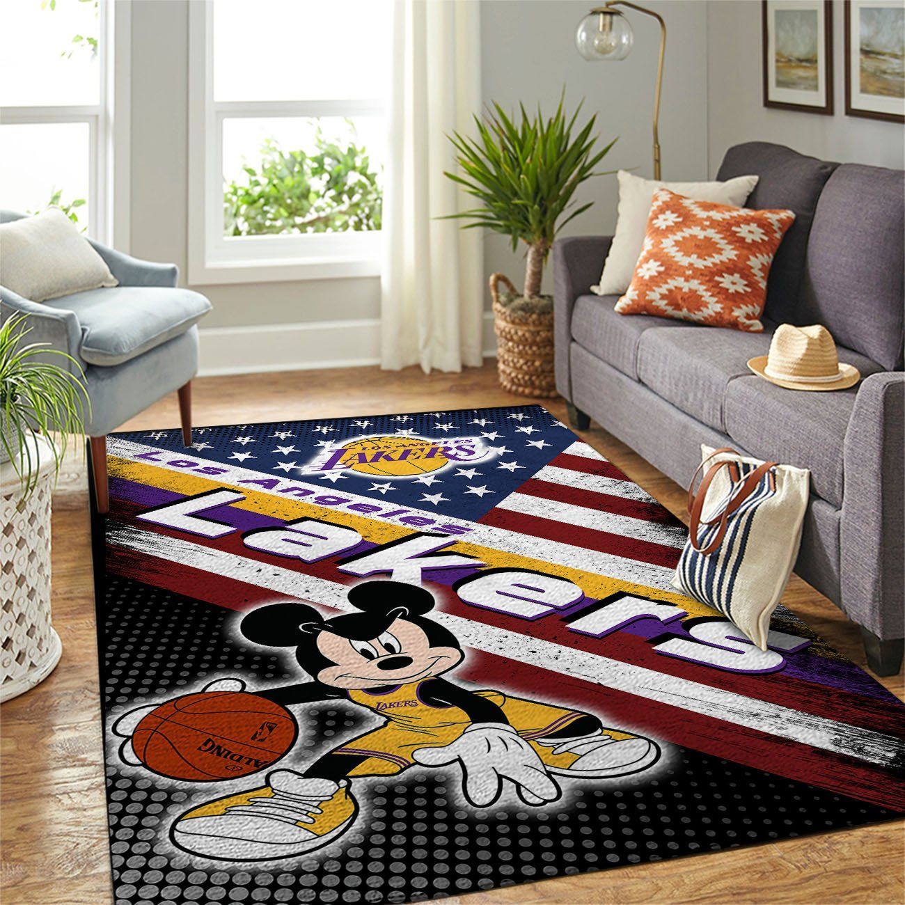 Los Angeles Lakers Nba Team Logo Mickey Us Style Nice Gift Home Decor Rectangle Area Rug - Indoor Outdoor Rugs 2