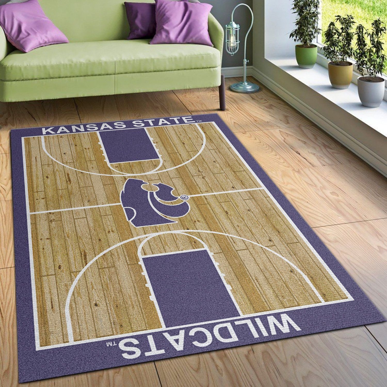 College Home Court Kansas State Basketball Team Logo Area Rug, Living Room Rug, US Gift Decor - Indoor Outdoor Rugs 2