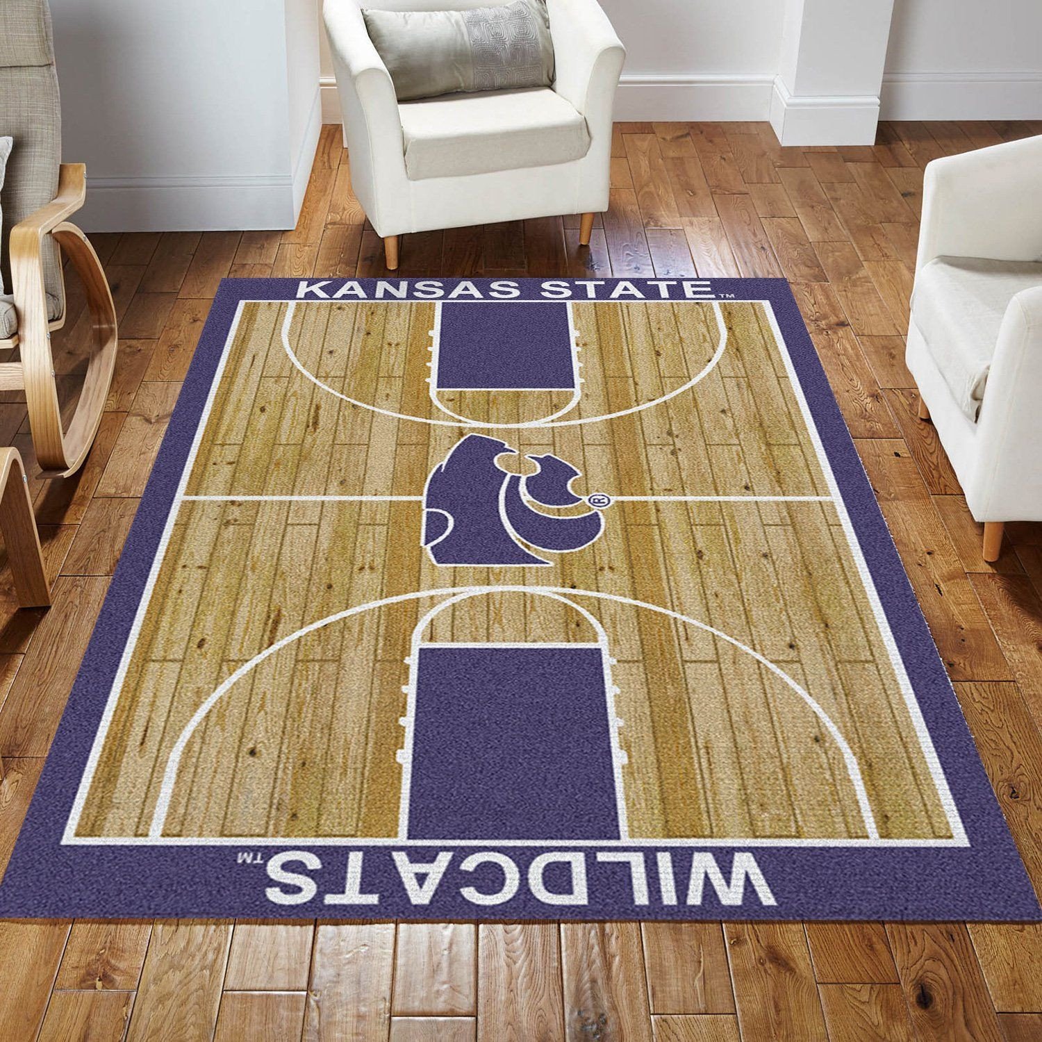 College Home Court Kansas State Basketball Team Logo Area Rug, Living Room Rug, US Gift Decor - Indoor Outdoor Rugs 3