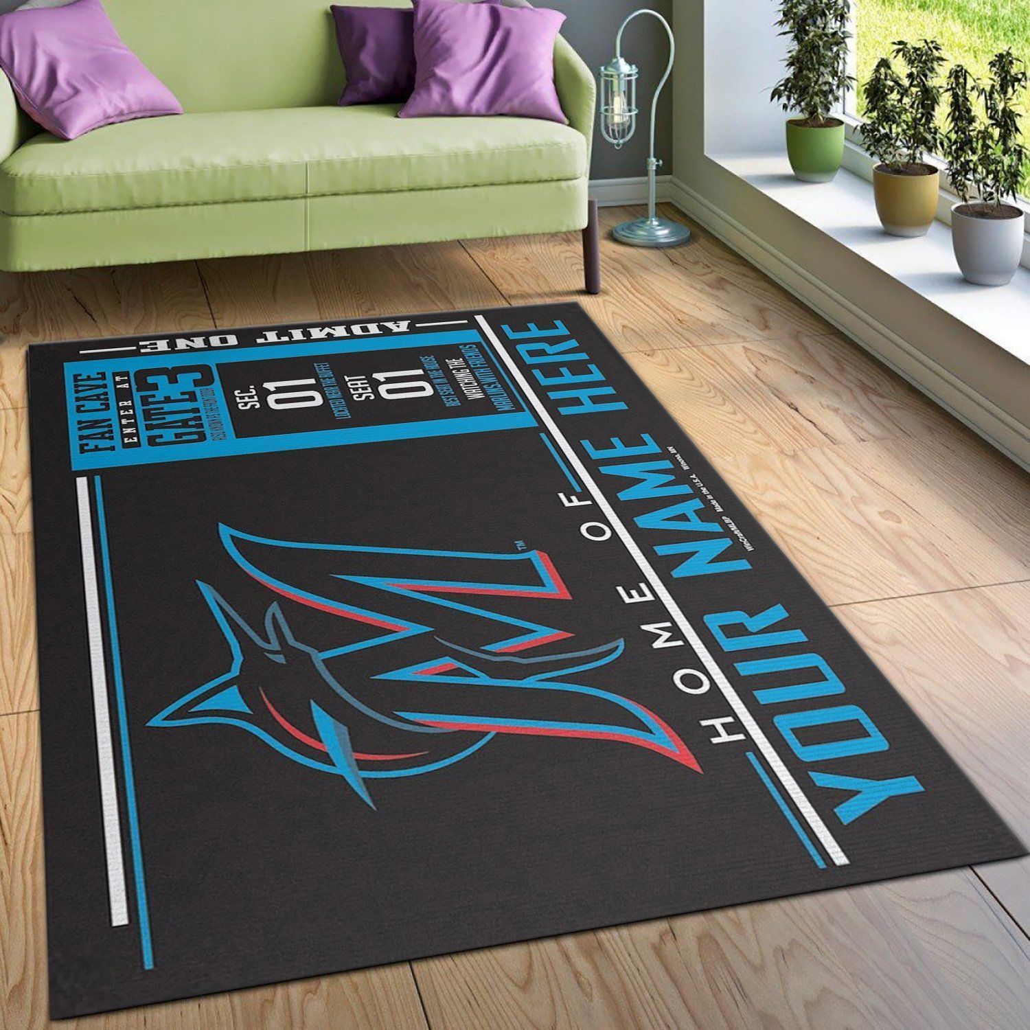Customizable Miami Marlins Wincraft Personalized Area Rug, Living Room Rug, Christmas Gift US Decor - Indoor Outdoor Rugs 2