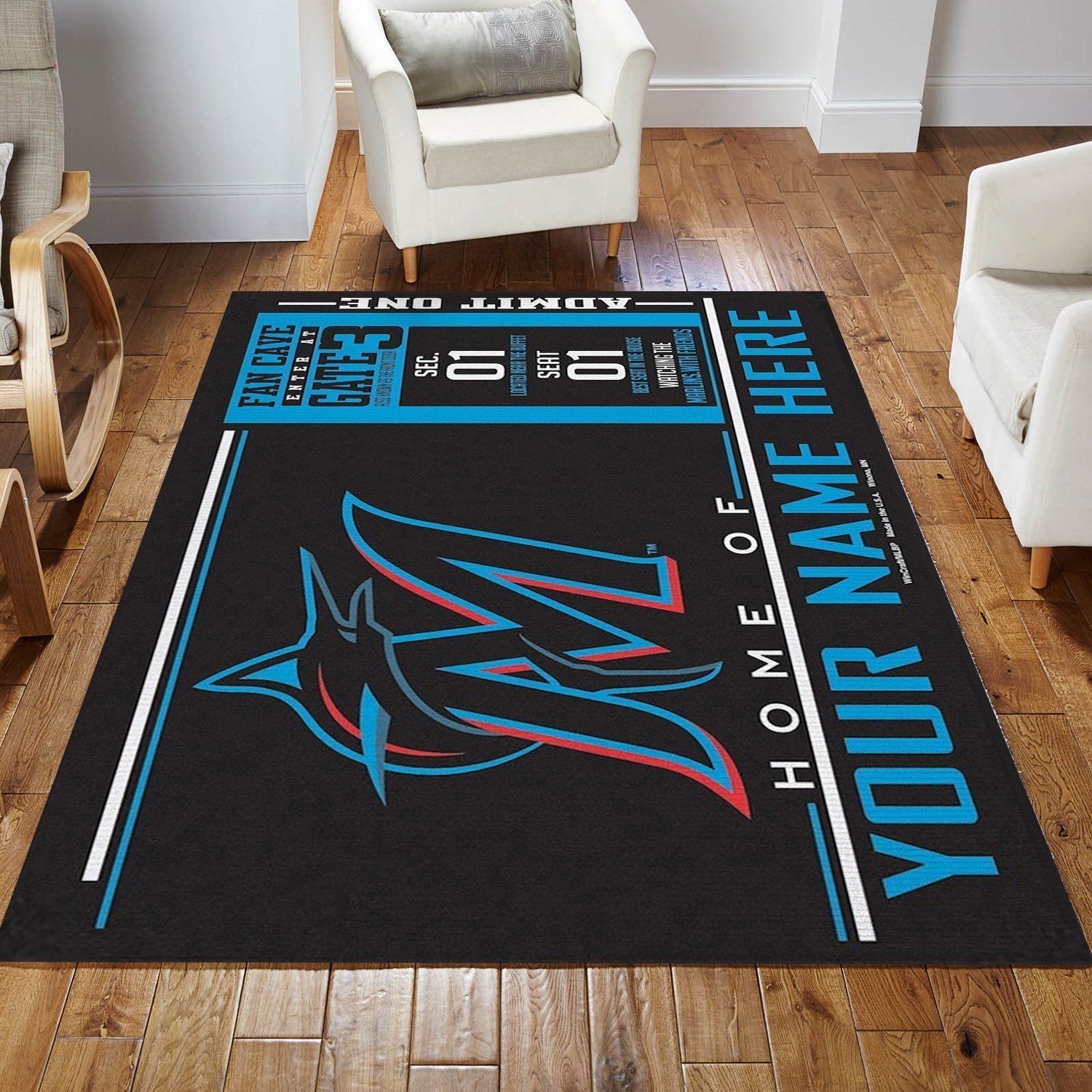 Customizable Miami Marlins Wincraft Personalized Area Rug, Living Room Rug, Christmas Gift US Decor - Indoor Outdoor Rugs 3