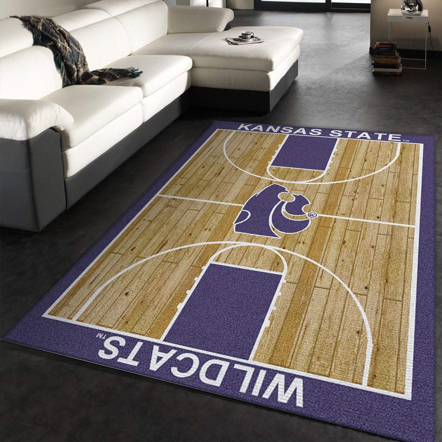 College Home Court Kansas State Basketball Team Logo Area Rug, Living Room Rug, US Gift Decor - Indoor Outdoor Rugs 1