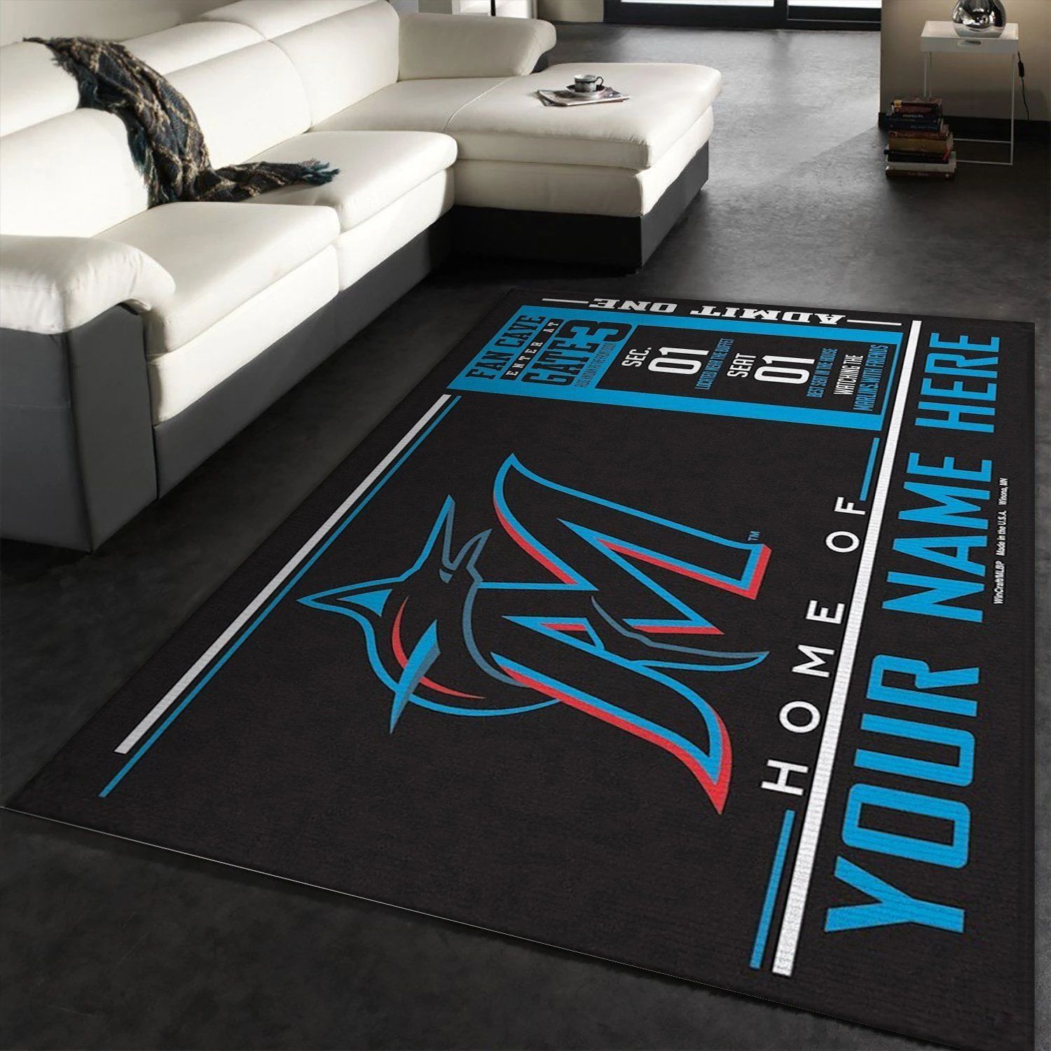Customizable Miami Marlins Wincraft Personalized Area Rug, Living Room Rug, Christmas Gift US Decor - Indoor Outdoor Rugs 1
