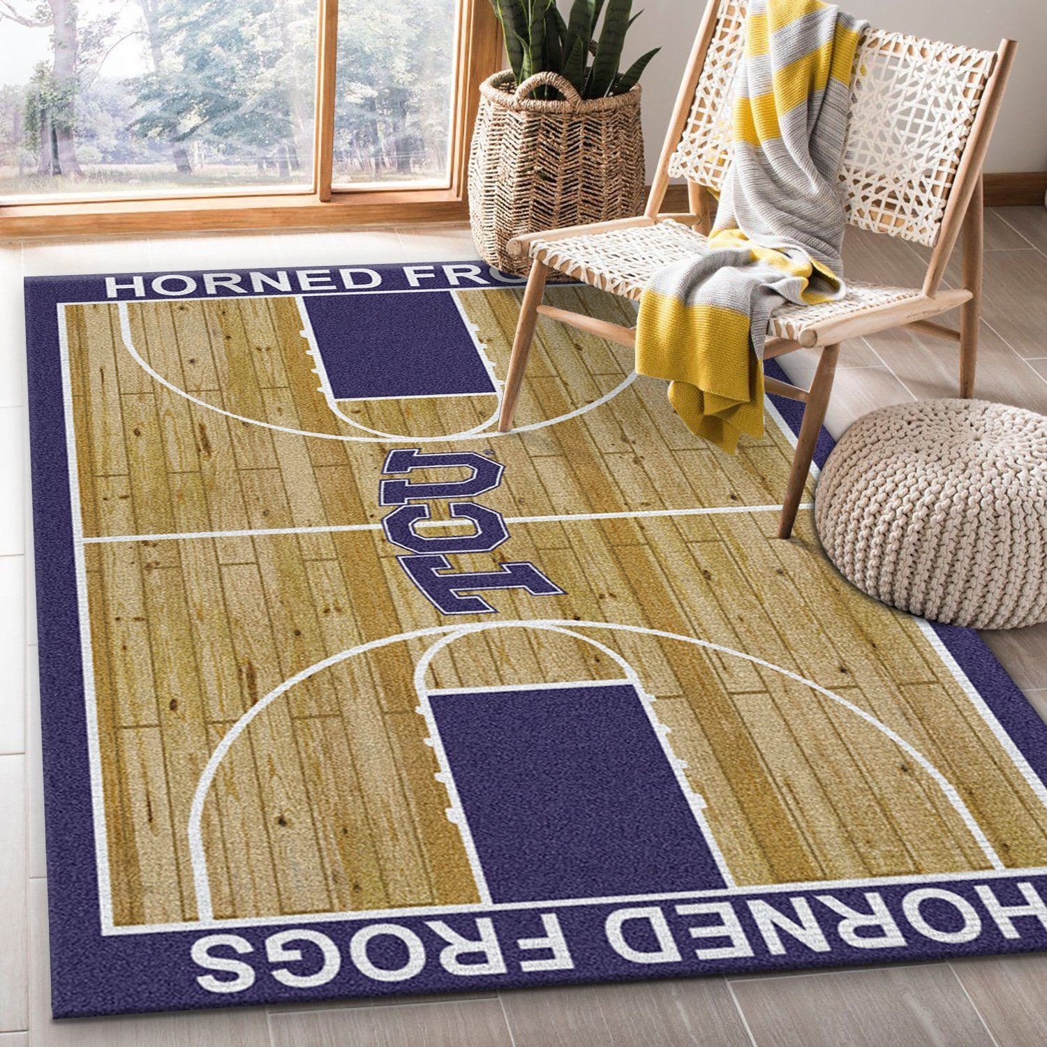 College Home Court Texas Christian Basketball Team Logo Area Rug, Bedroom Rug, Home Decor Floor Decor - Indoor Outdoor Rugs 2