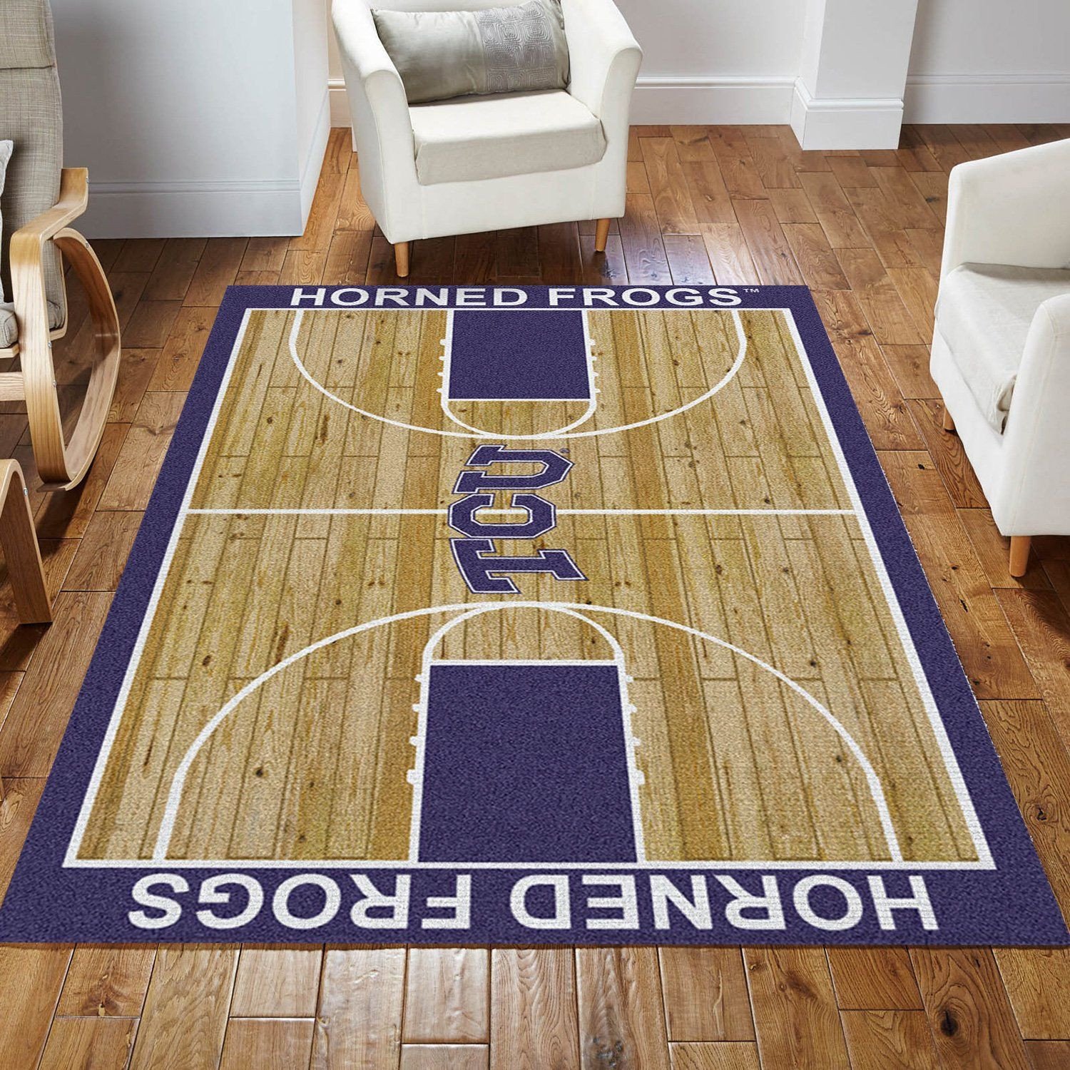 College Home Court Texas Christian Basketball Team Logo Area Rug, Bedroom Rug, Home Decor Floor Decor - Indoor Outdoor Rugs 3