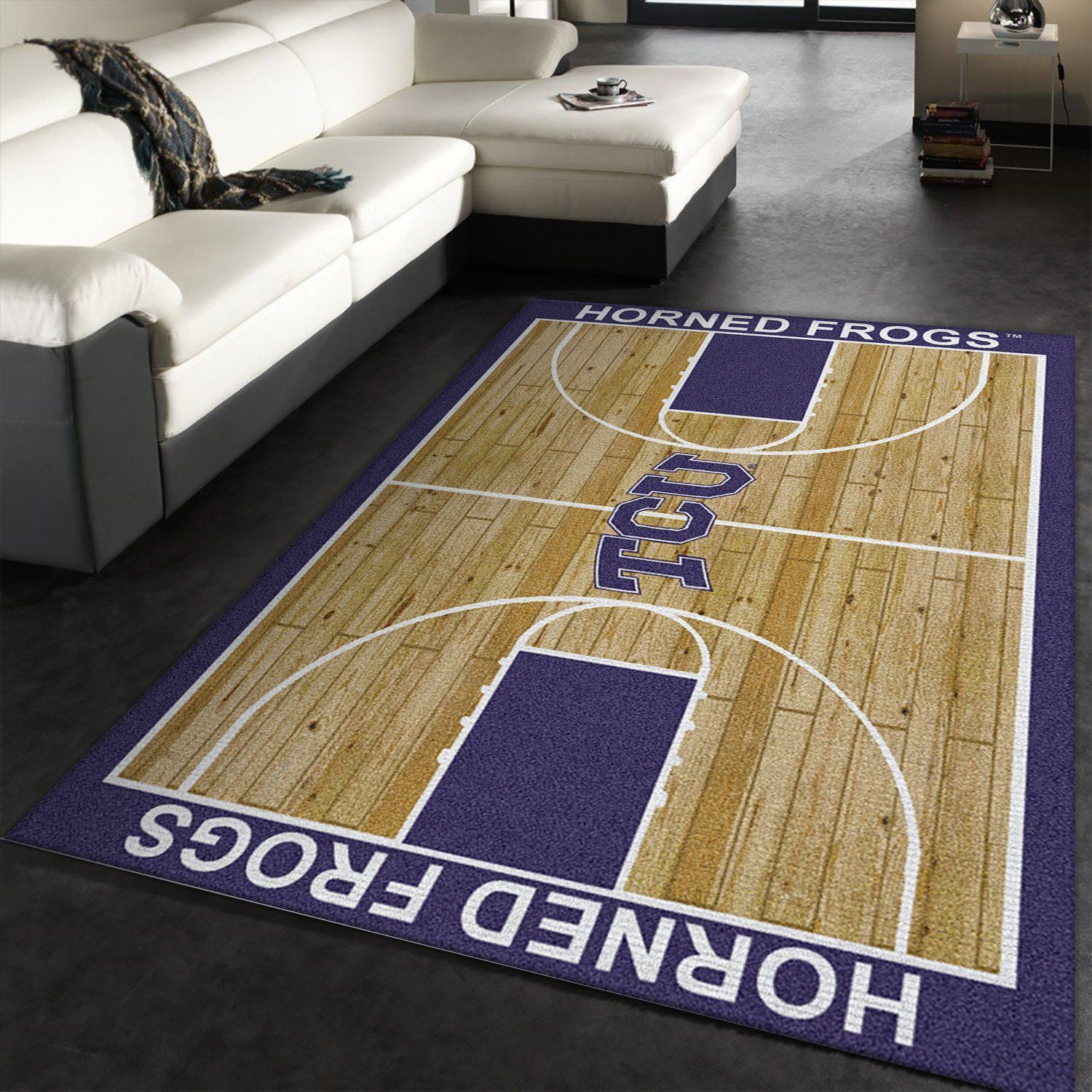 College Home Court Texas Christian Basketball Team Logo Area Rug, Bedroom Rug, Home Decor Floor Decor - Indoor Outdoor Rugs 1