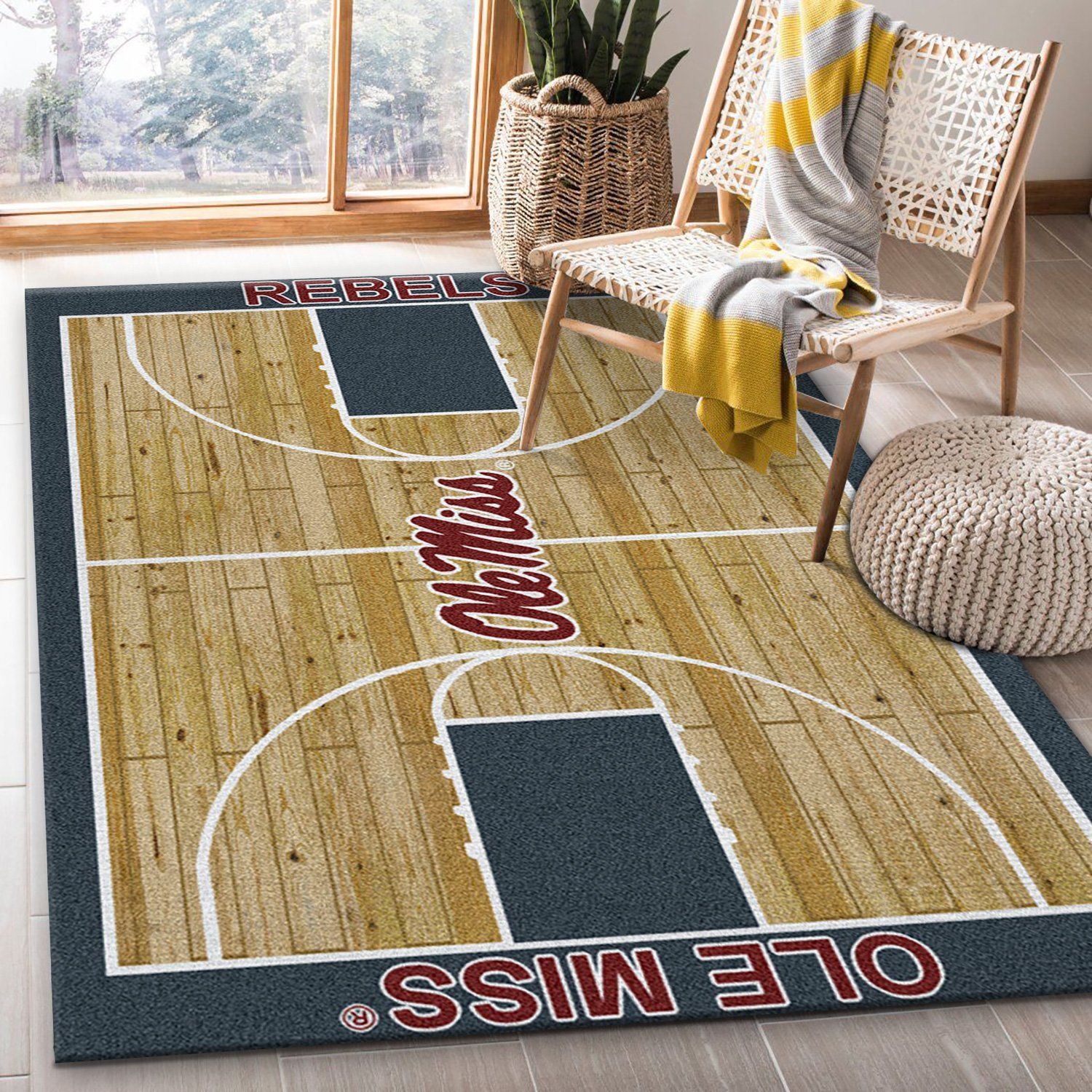 College Home Court Mississippi Basketball Team Logo Area Rug, Bedroom Rug, Christmas Gift US Decor - Indoor Outdoor Rugs 2