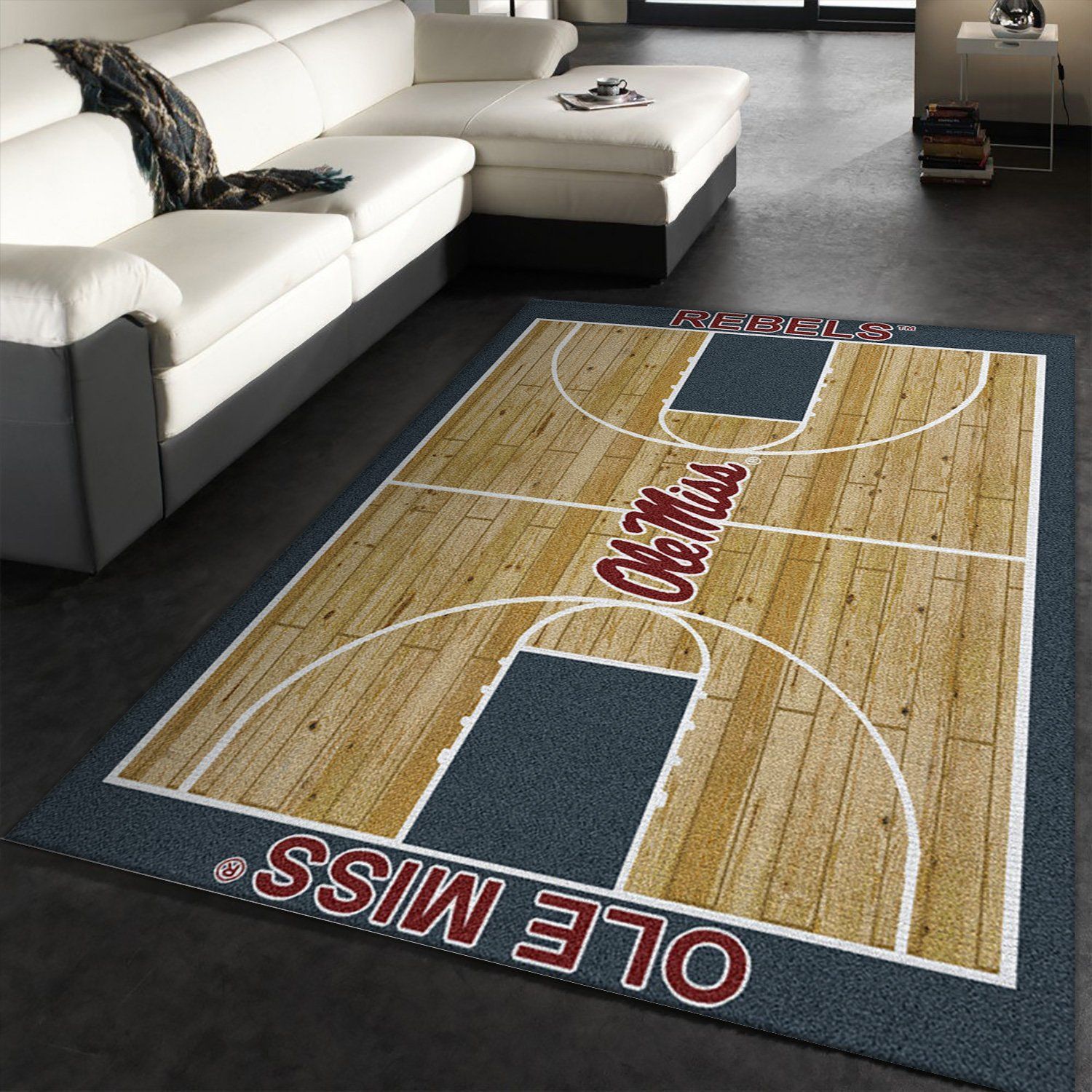 College Home Court Mississippi Basketball Team Logo Area Rug, Bedroom Rug, Christmas Gift US Decor - Indoor Outdoor Rugs 1