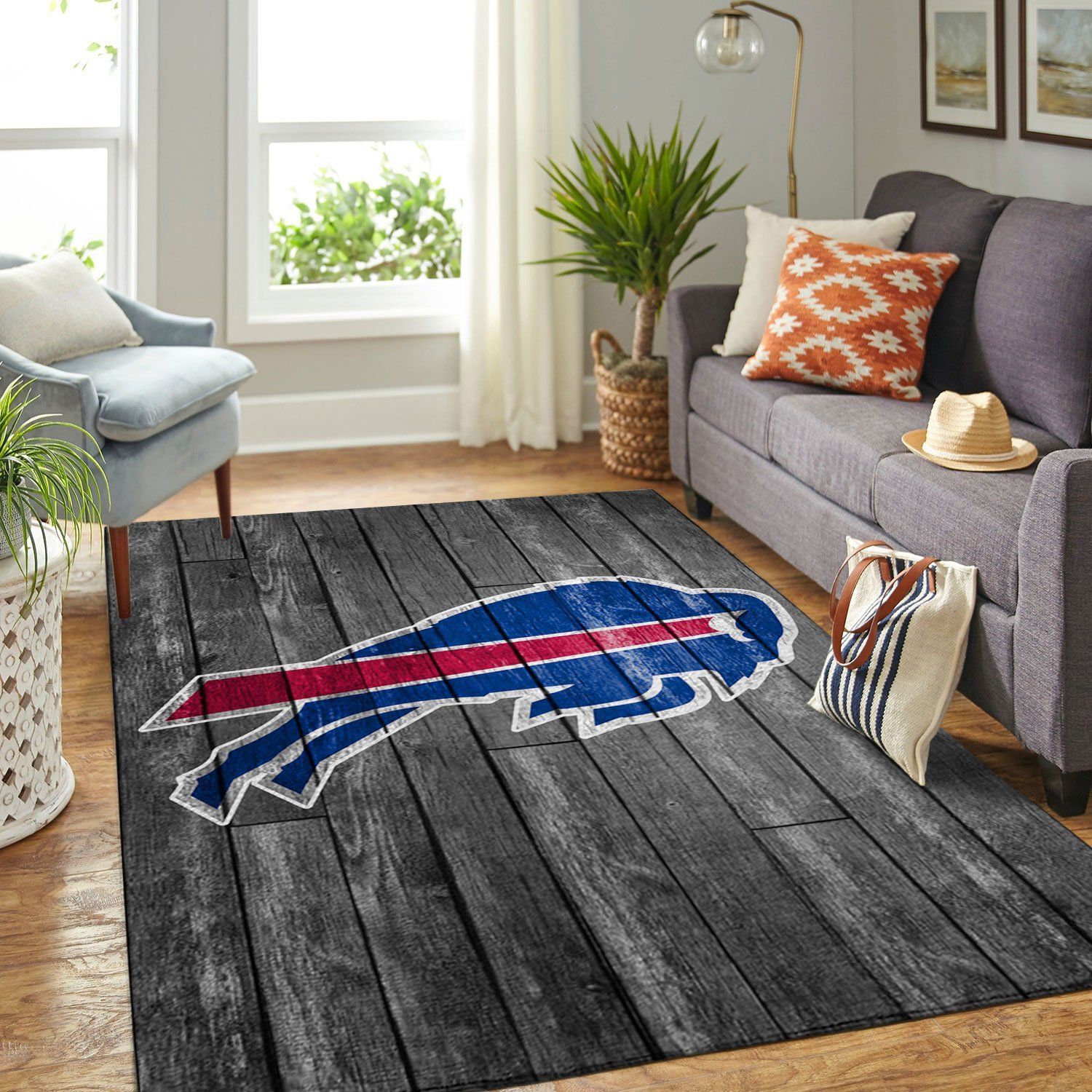 Buffalo Bills Nfl Team Logo Grey Wooden Style Style Nice Gift Home Decor Rectangle Area Rug - Indoor Outdoor Rugs 2