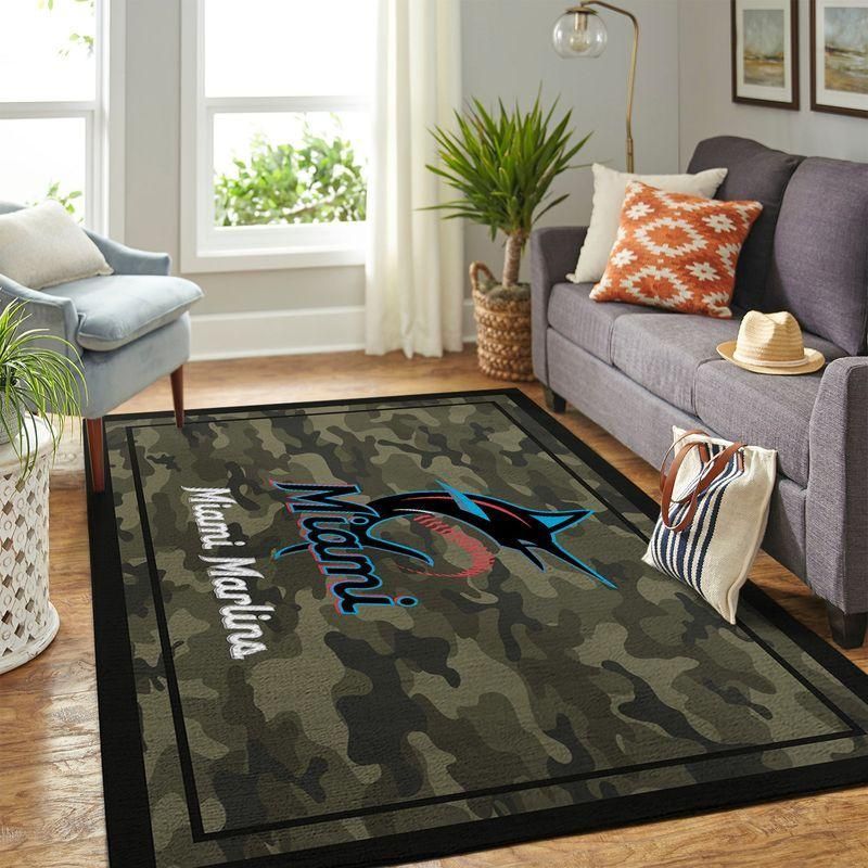 Miami Marlins Mlb Team Logo Camo Style Rug Room Carpet Custom Area Floor Home Decor - Indoor Outdoor Rugs 1