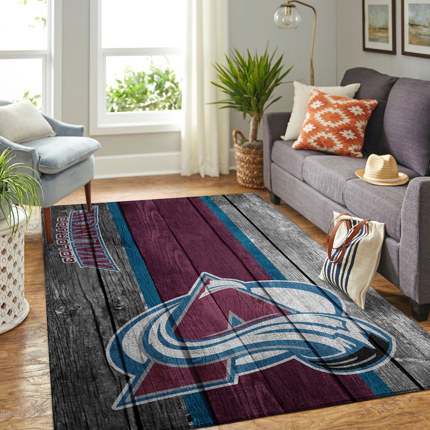 Colorado Avalanche Nhl Team Logo Wooden Style Nice Gift Home Decor Rectangle Area Rug - Indoor Outdoor Rugs 1