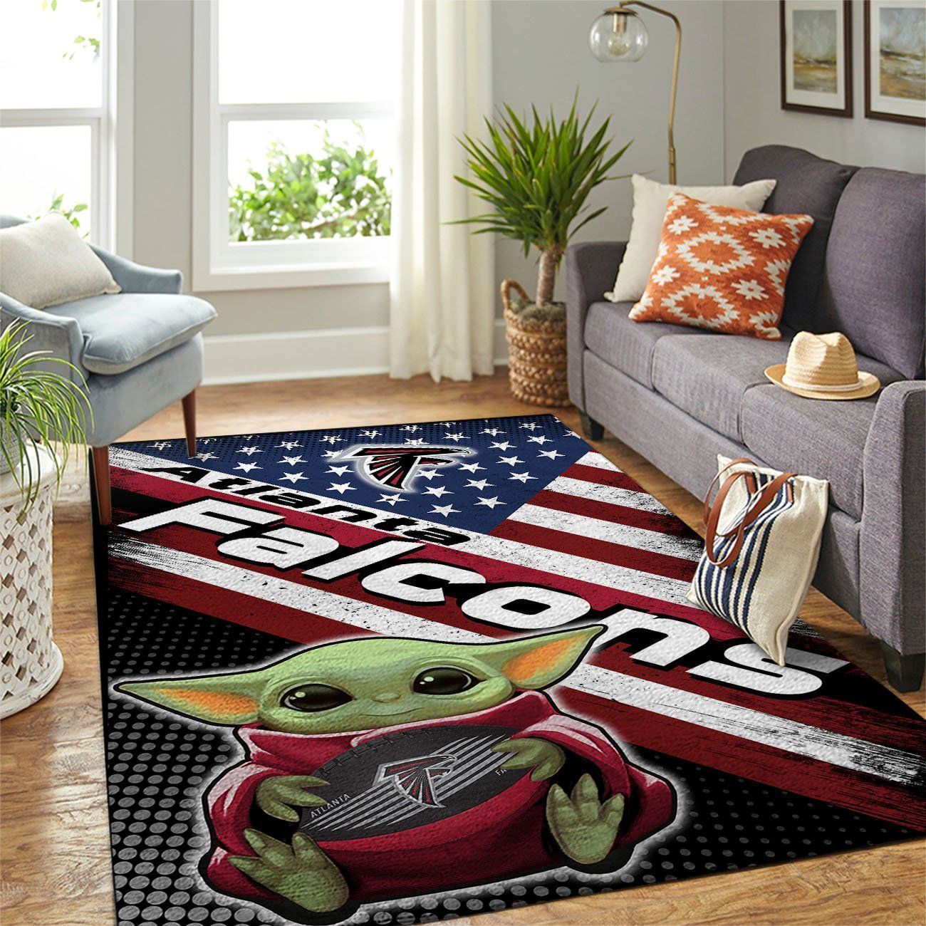 Atlanta Falcons Nfl Team Logo Baby Yoda Us Style Nice Gift Home Decor Rectangle Area Rug - Indoor Outdoor Rugs 1