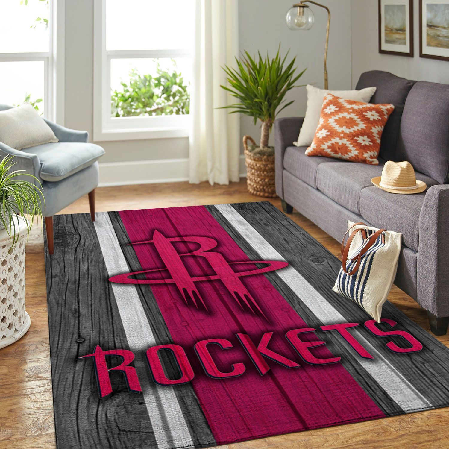 Houston Rockets Nba Team Logo Wooden Style Nice Gift Home Decor Rectangle Area Rug - Indoor Outdoor Rugs 2