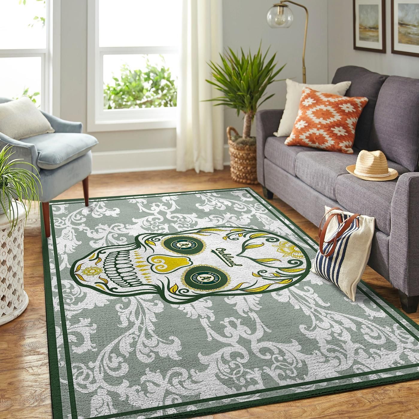 Oakland Athletics Mlb Team Logo Skull Style Nice Gift Home Decor Rectangle Area Rug - Indoor Outdoor Rugs 1