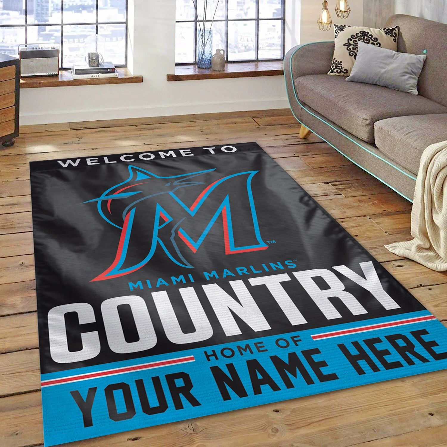 Miami Marlins Personalized MLB Area Rug, Living Room Rug - Home Decor - Indoor Outdoor Rugs 1