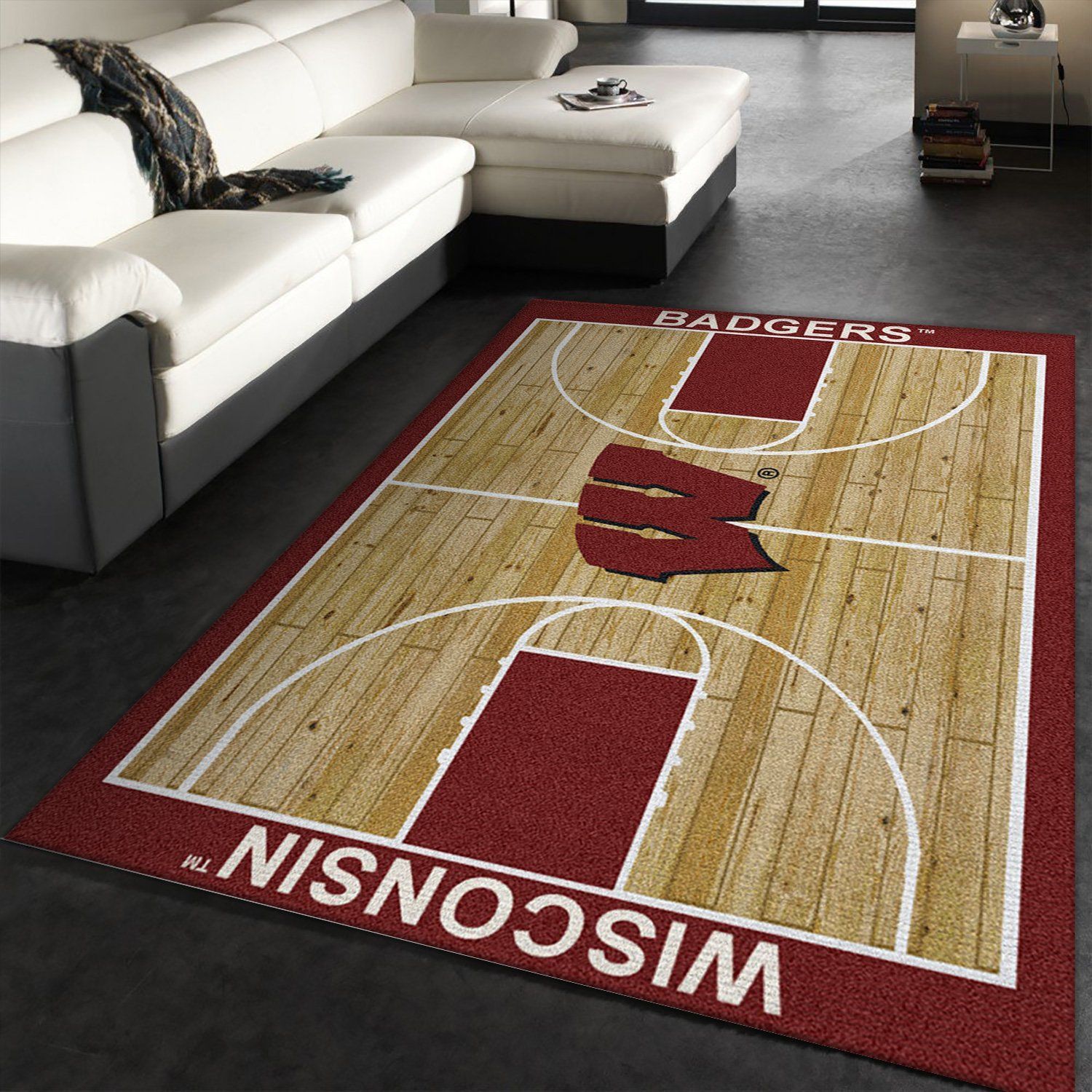 College Home Court Wisconsin Basketball Team Logo Area Rug, Living Room Rug, US Gift Decor - Indoor Outdoor Rugs 1