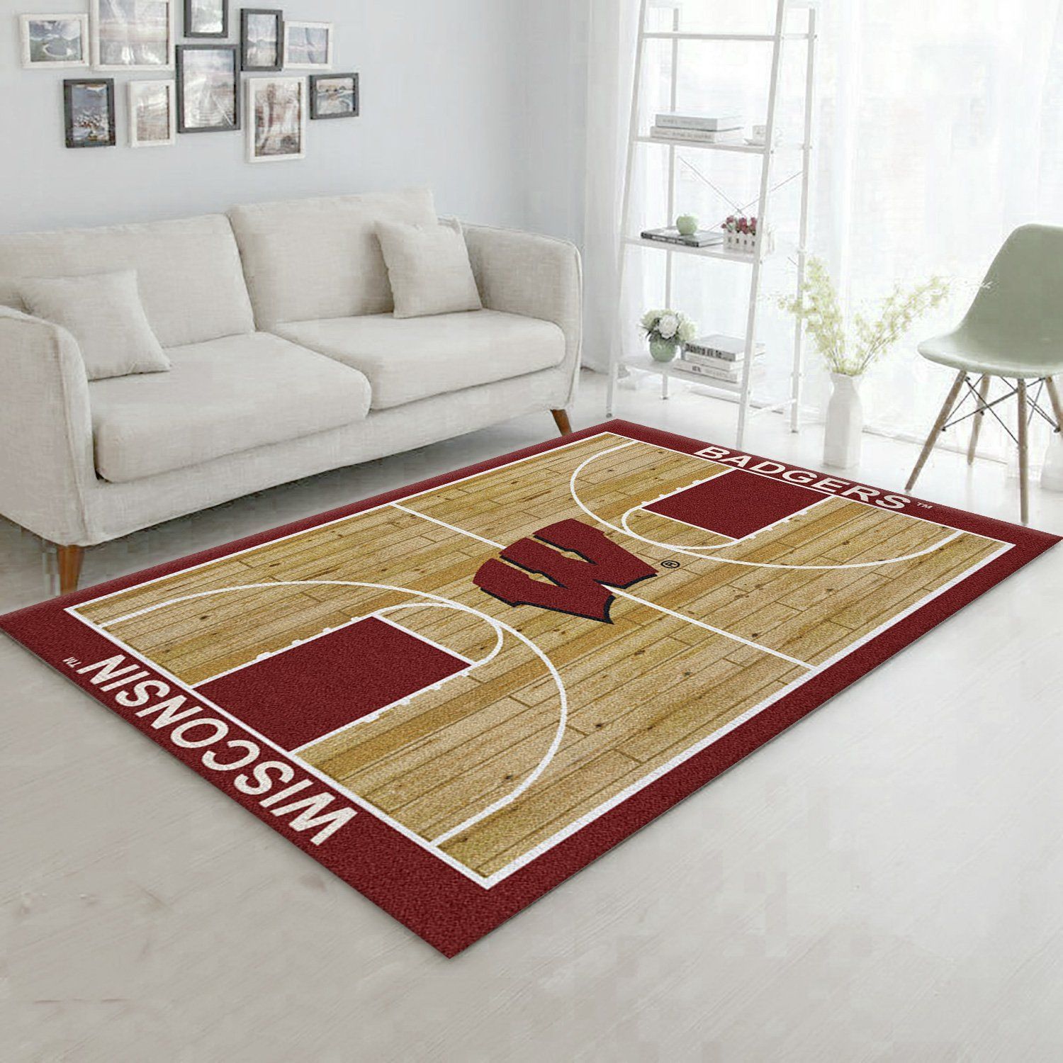College Home Court Wisconsin Basketball Team Logo Area Rug, Living Room Rug, US Gift Decor - Indoor Outdoor Rugs 3