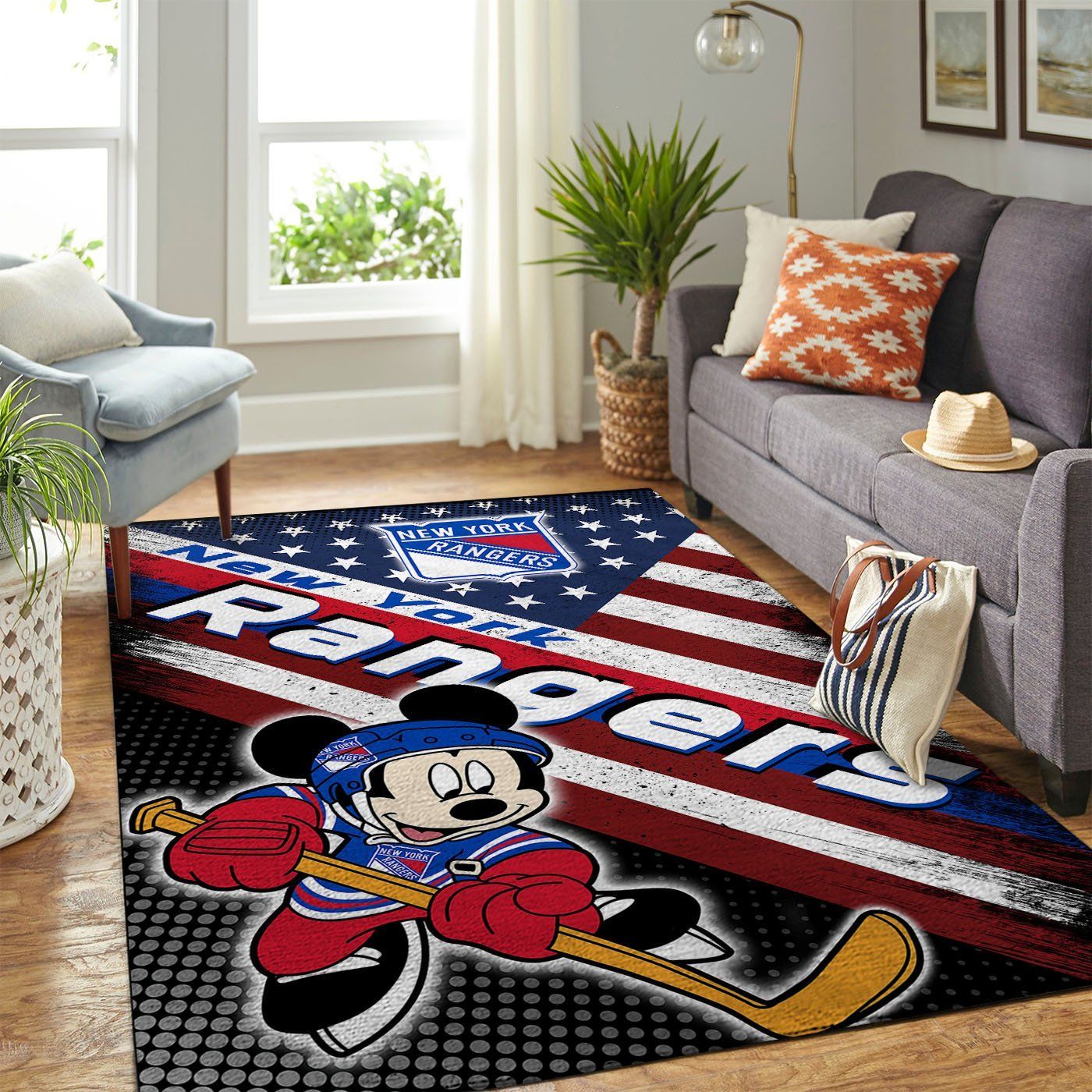 New York Rangers Nhl Team Logo Mickey Us Style Nice Gift Home Decor Rectangle Area Rug - Indoor Outdoor Rugs 2