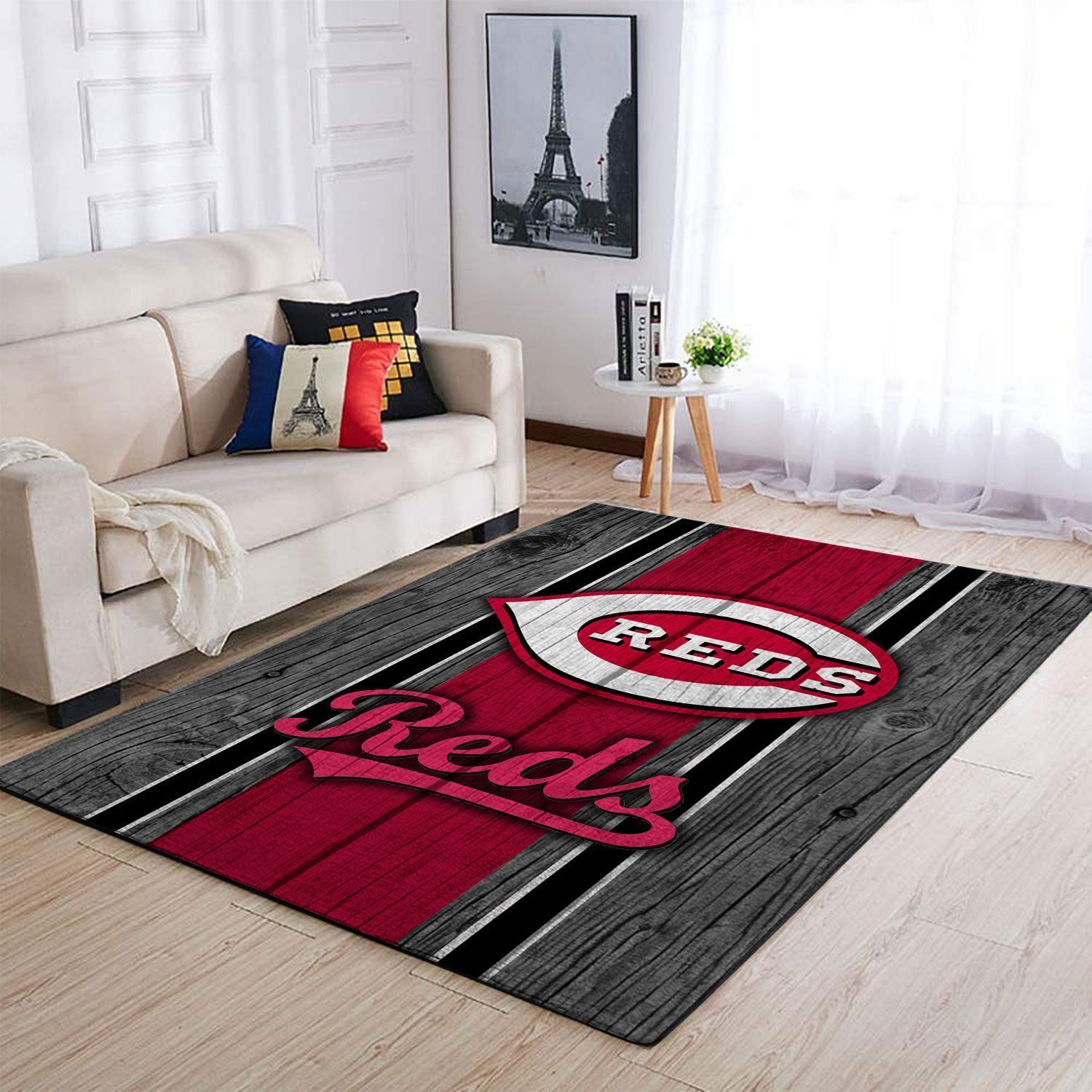 Cincinnati Reds Mlb Team Logo Wooden Style Style Nice Gift Home Decor Rectangle Area Rug - Indoor Outdoor Rugs 1
