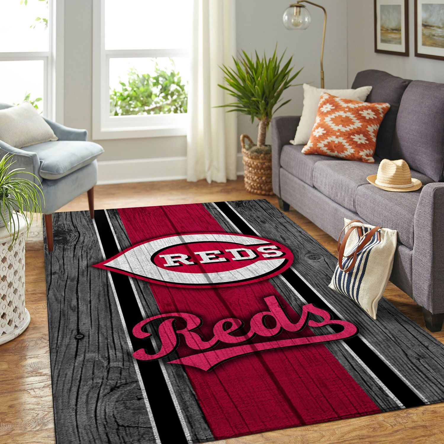 Cincinnati Reds Mlb Team Logo Wooden Style Style Nice Gift Home Decor Rectangle Area Rug - Indoor Outdoor Rugs 2