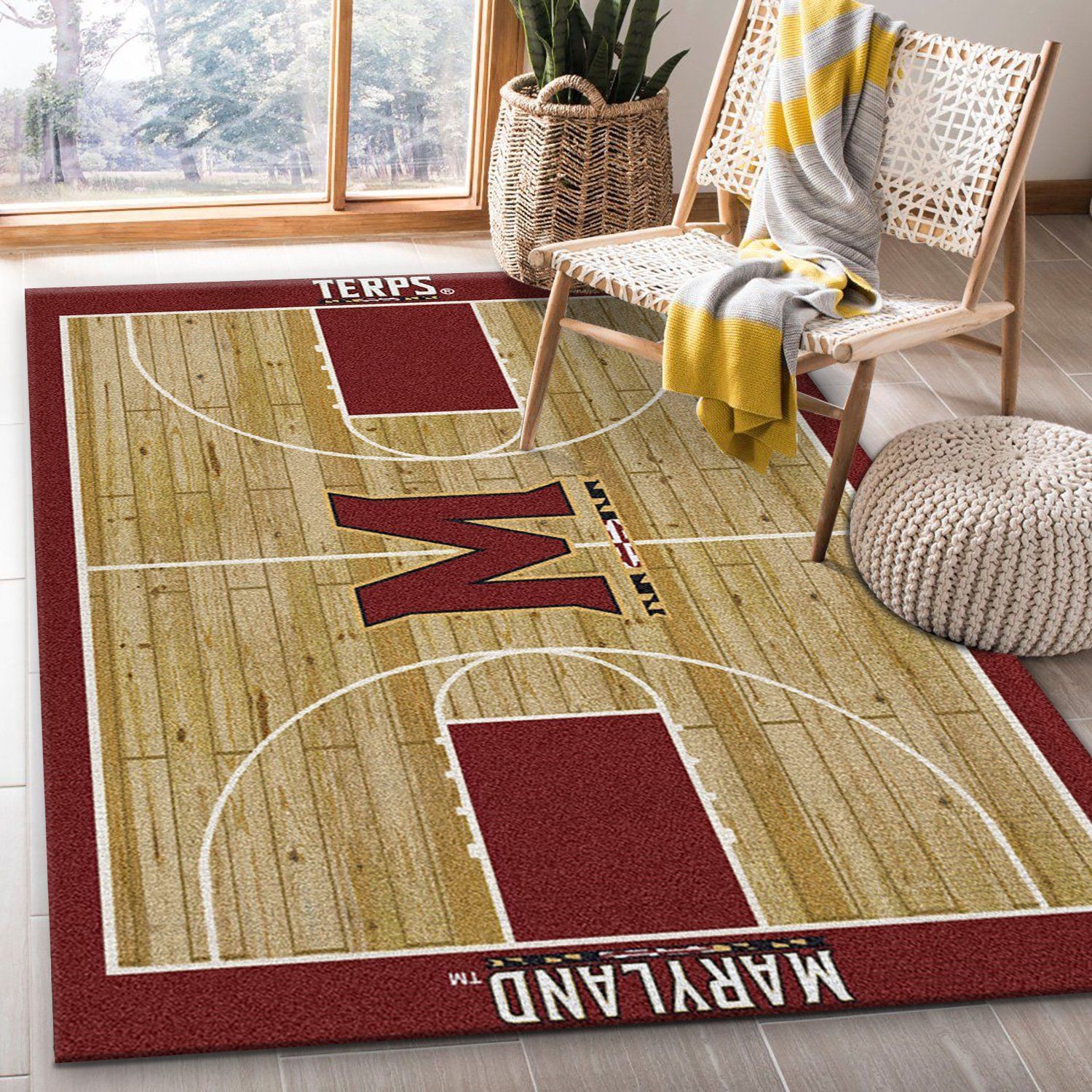 College Home Court C Maryland Basketball Team Logo Area Rug, Living Room Rug, US Gift Decor - Indoor Outdoor Rugs 1