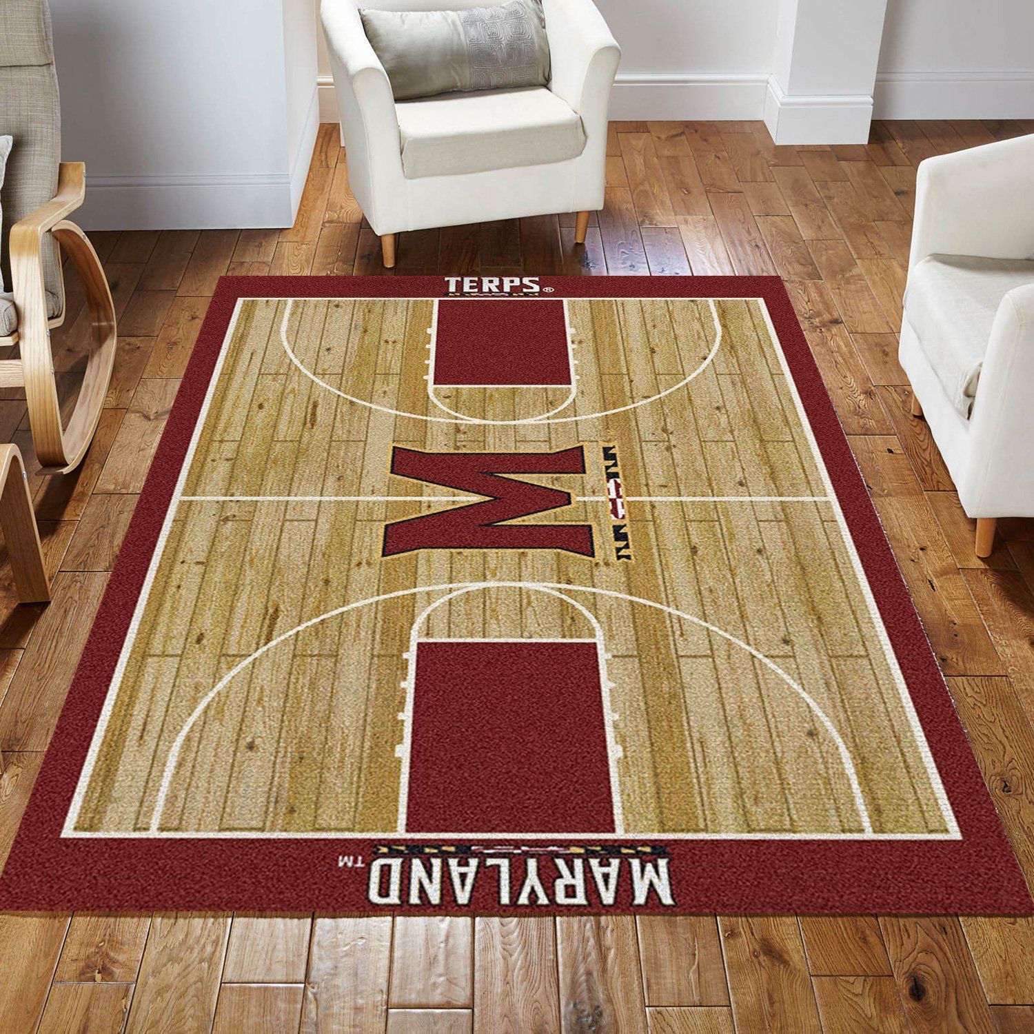 College Home Court C Maryland Basketball Team Logo Area Rug, Living Room Rug, US Gift Decor - Indoor Outdoor Rugs 3