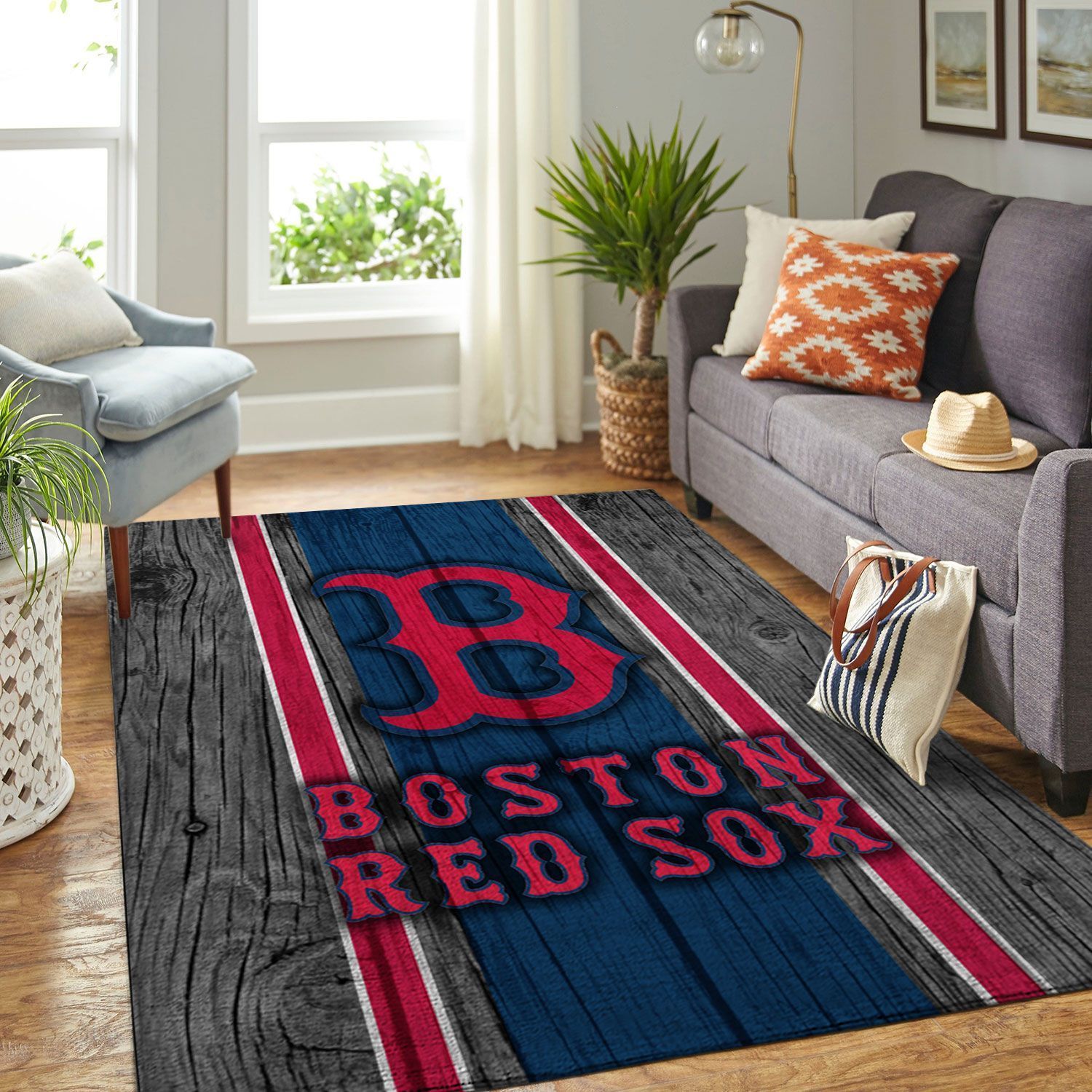Boston Red Sox Mlb Team Logo Wooden Style Style Nice Gift Home Decor Rectangle Area Rug - Indoor Outdoor Rugs 2