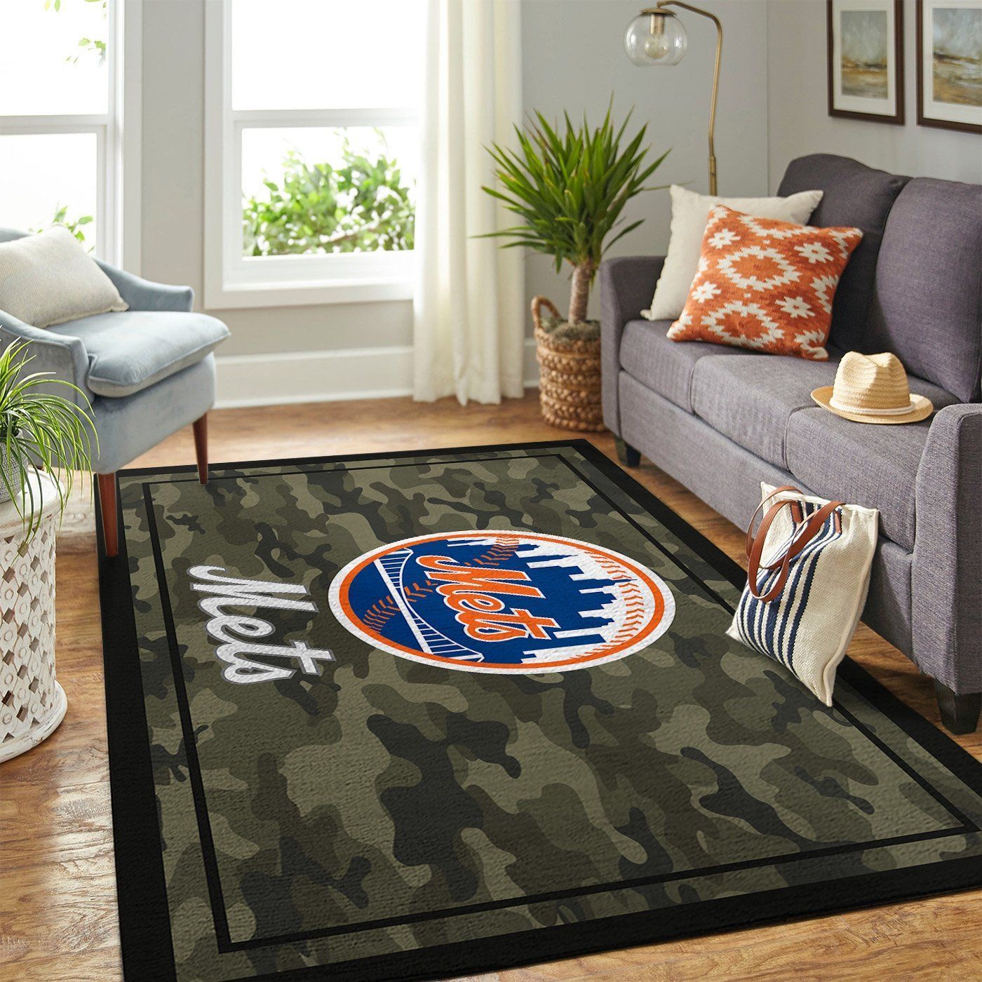 New York Mets Mlb Team Logo Camo Style Nice Gift Home Decor Rectangle Area Rug - Indoor Outdoor Rugs 1