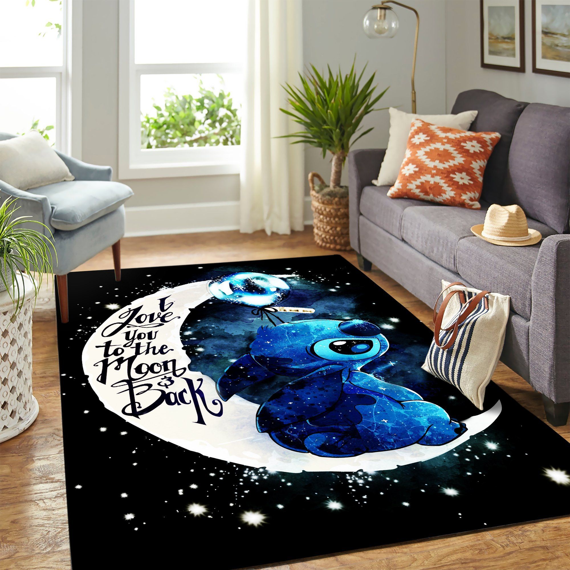 Stitch Moon And Back Cute Carpet Floor Area Rug - Bedroom Living Room Decor Home Decor - Indoor Outdoor Rugs 1