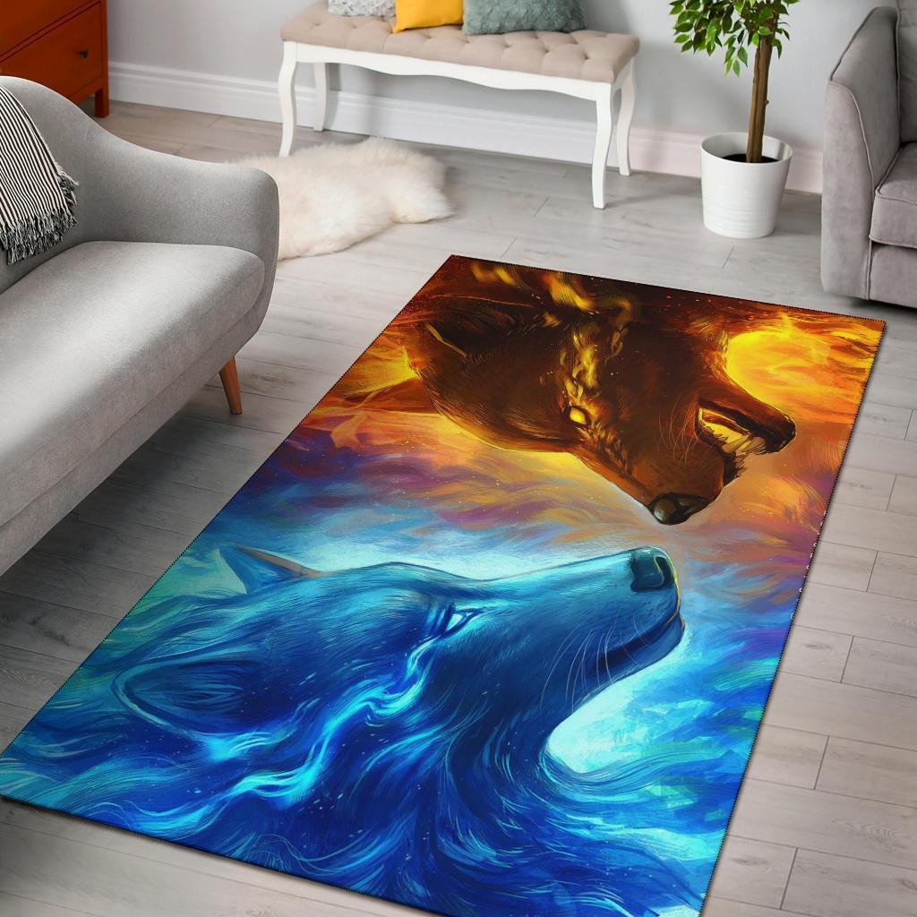 Fire And Ice Wolf Area Rug Chrismas Gift - Indoor Outdoor Rugs 1