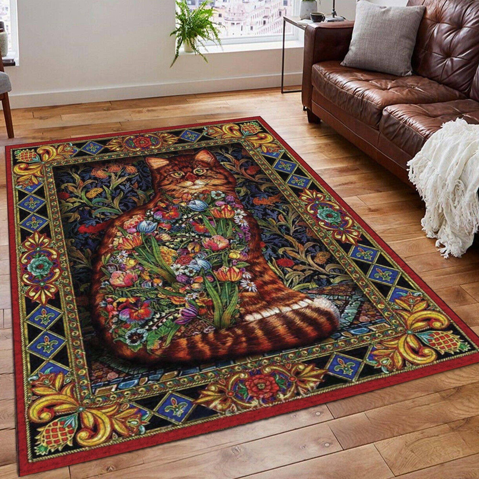 Cat And Flower So Cool Rug Chrismas Gift - Indoor Outdoor Rugs 1