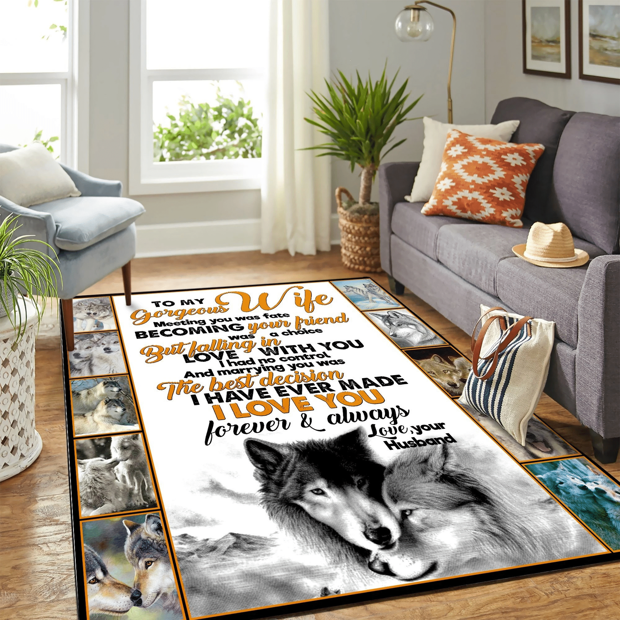 To My Gorgeous Wife Wolf Mk Carpet Area Rug Chrismas Gift - Indoor Outdoor Rugs 1