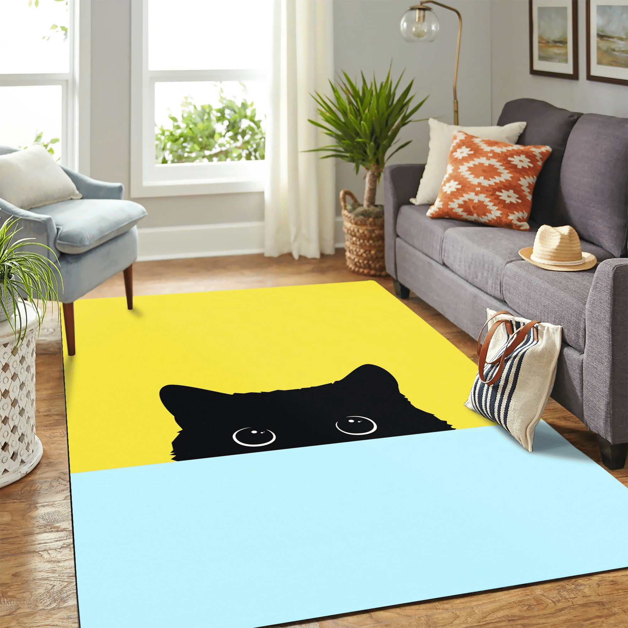 Cute Blue Cat Carpet Rug Chrismas Gift - Indoor Outdoor Rugs 1
