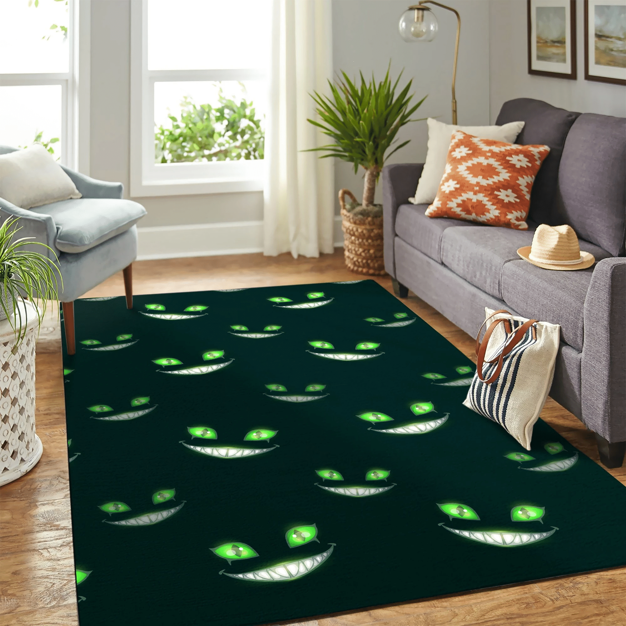 Cat Creepy Green Eyes Carpet Rug Chrismas Gift - Indoor Outdoor Rugs 1