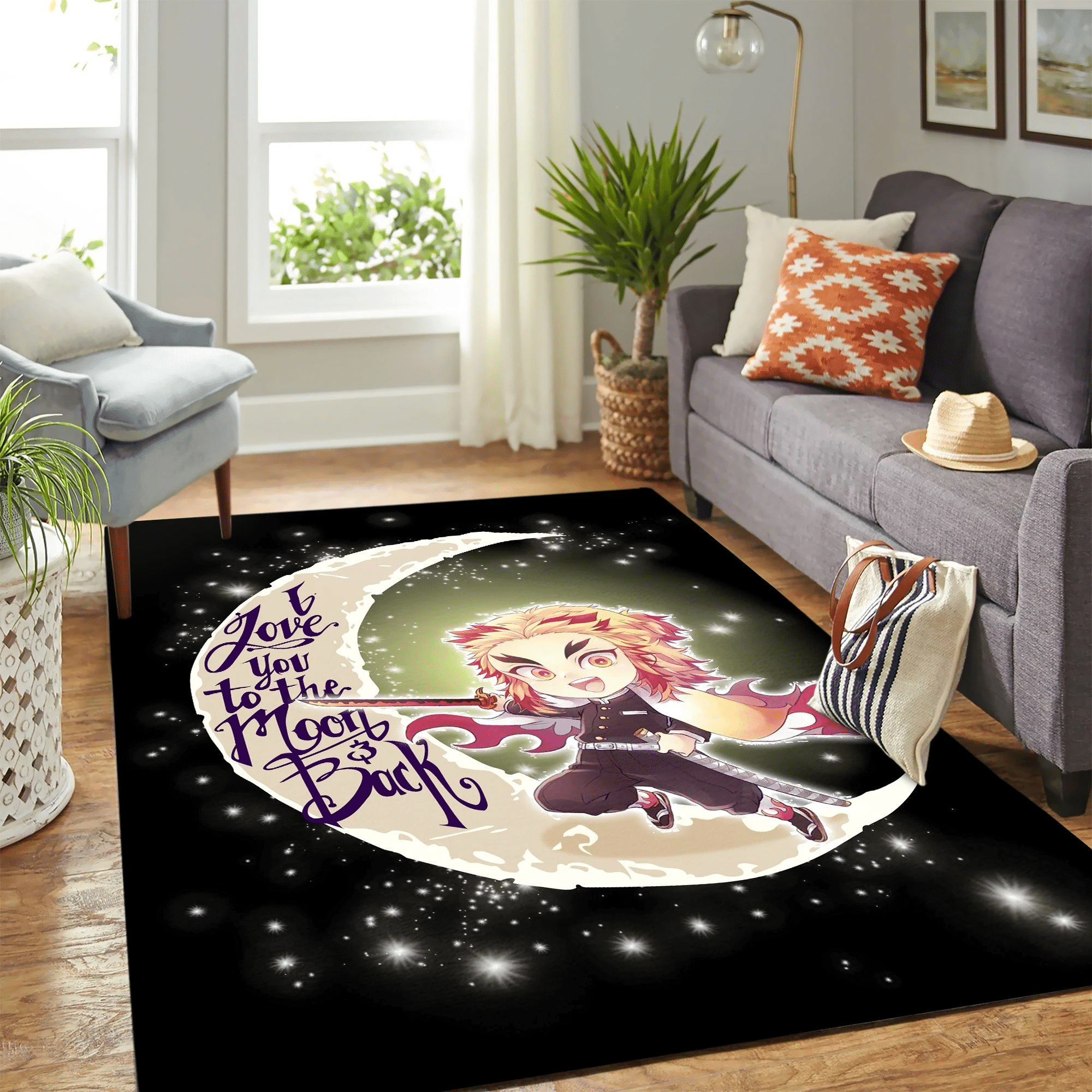 Demon Slayer Anime Chibi Moon Carpet Area Rug Chrismas Gift - Indoor Outdoor Rugs 1