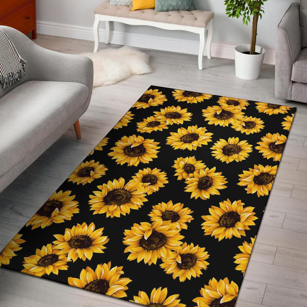 Black Sunflower Pattern Area Rug Chrismas Gift - Indoor Outdoor Rugs 1