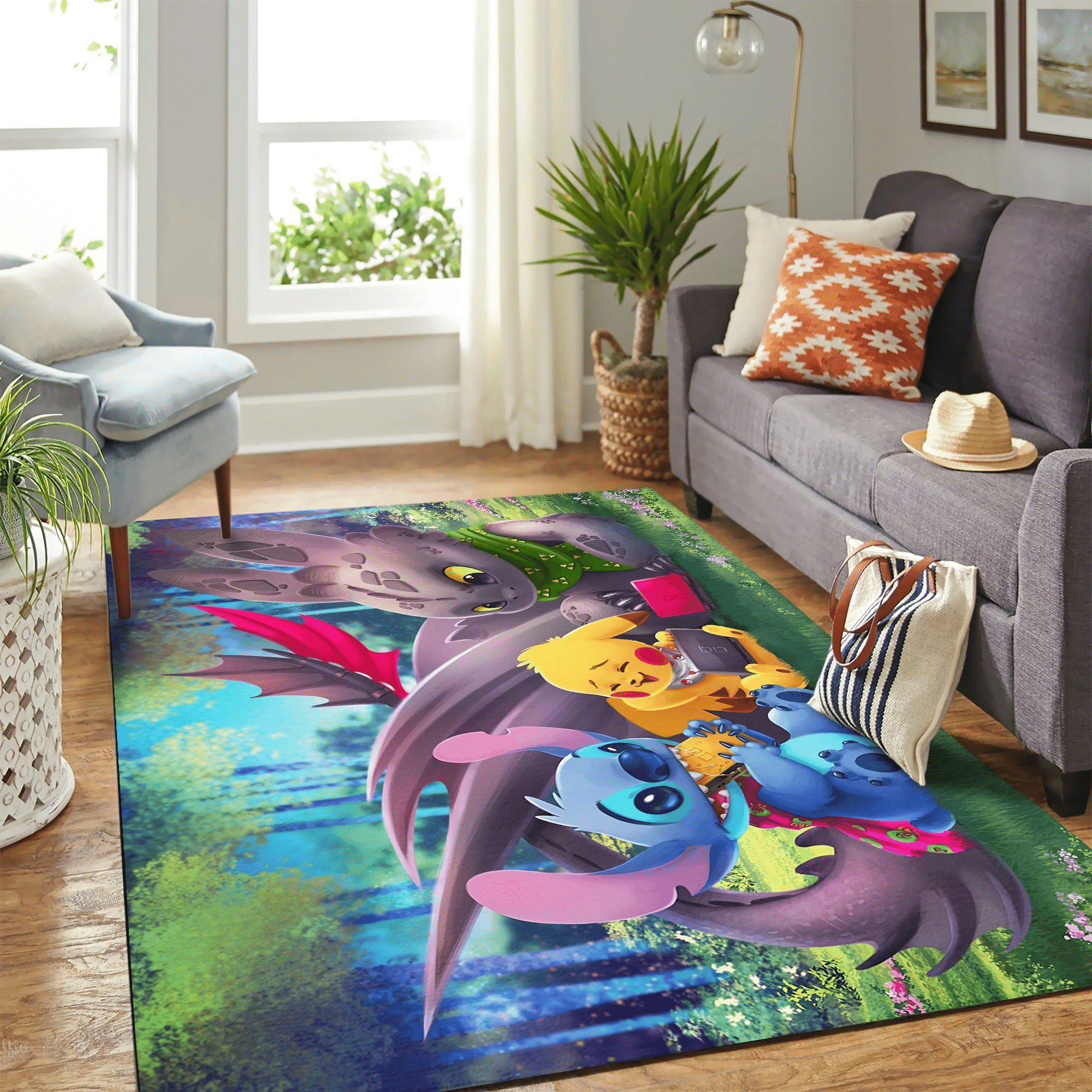 Toothless Stitch Pikachu Carpet Floor Area Rug Chrismas Gift - Indoor Outdoor Rugs 1