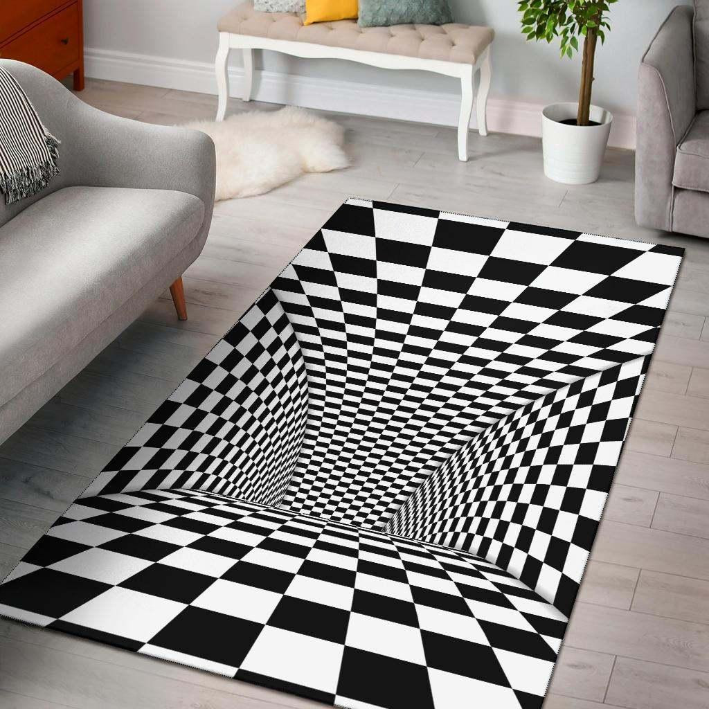 Tunnel Optical Illusion Checkered Flag Area Rug Chrismas Gift - Indoor Outdoor Rugs 1